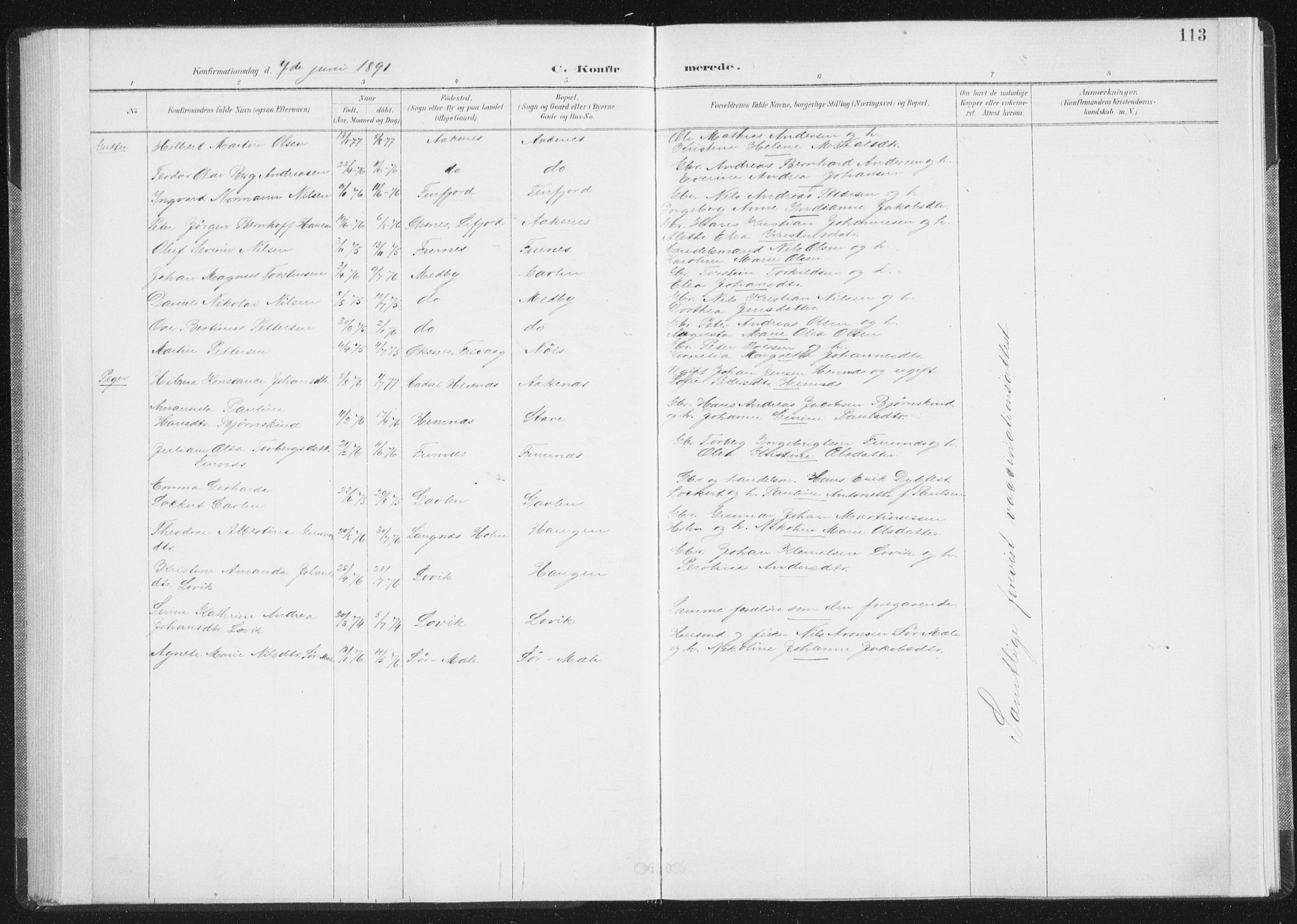 Ministerialprotokoller, klokkerbøker og fødselsregistre - Nordland, SAT/A-1459/898/L1422: Parish register (official) no. 898A02, 1887-1908, p. 113