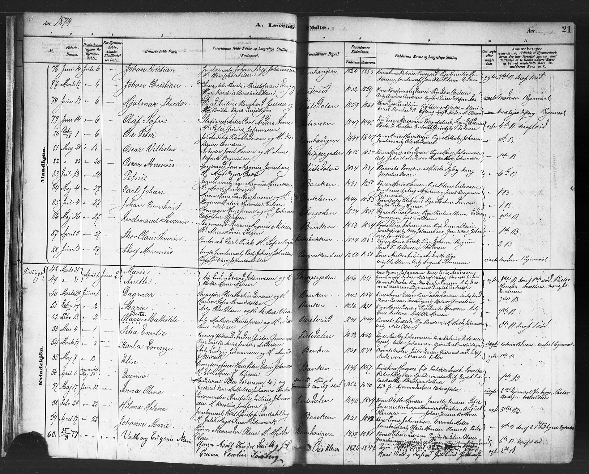 Halden prestekontor Kirkebøker, AV/SAO-A-10909/F/Fa/L0011: Parish register (official) no. I 11, 1878-1889, p. 21