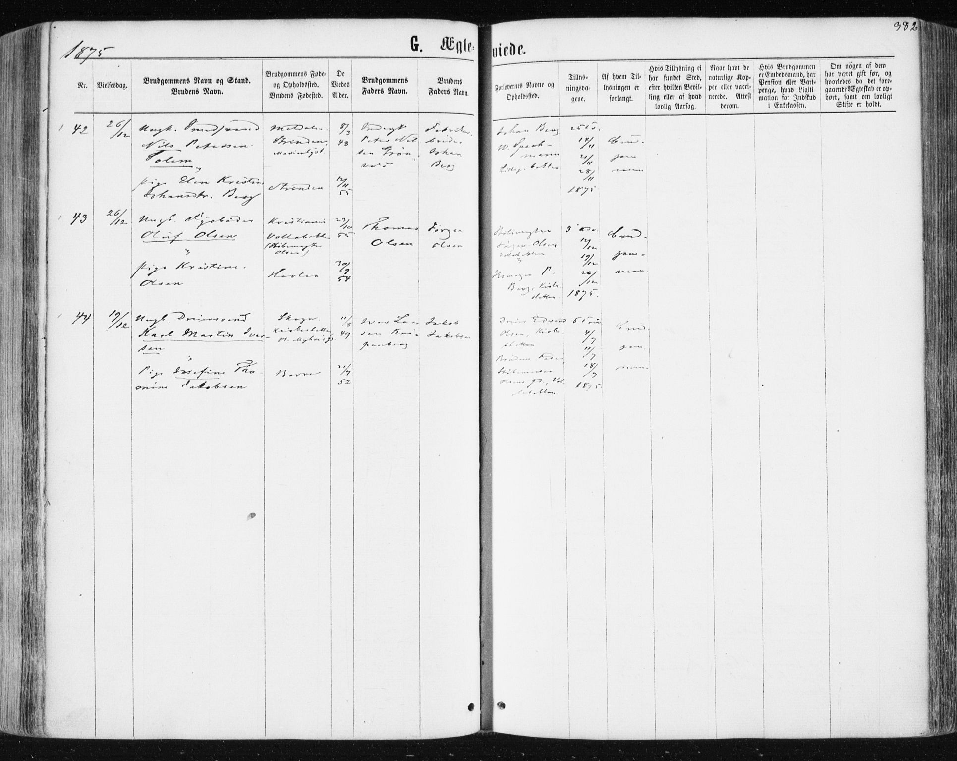 Ministerialprotokoller, klokkerbøker og fødselsregistre - Sør-Trøndelag, AV/SAT-A-1456/604/L0186: Parish register (official) no. 604A07, 1866-1877, p. 382