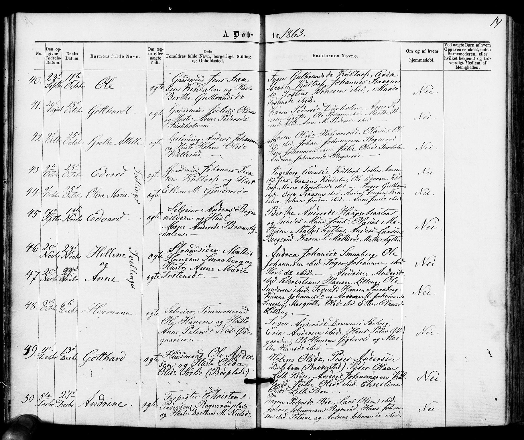 Varteig prestekontor Kirkebøker, AV/SAO-A-10447a/F/Fa/L0001: Parish register (official) no. 1, 1861-1877, p. 14