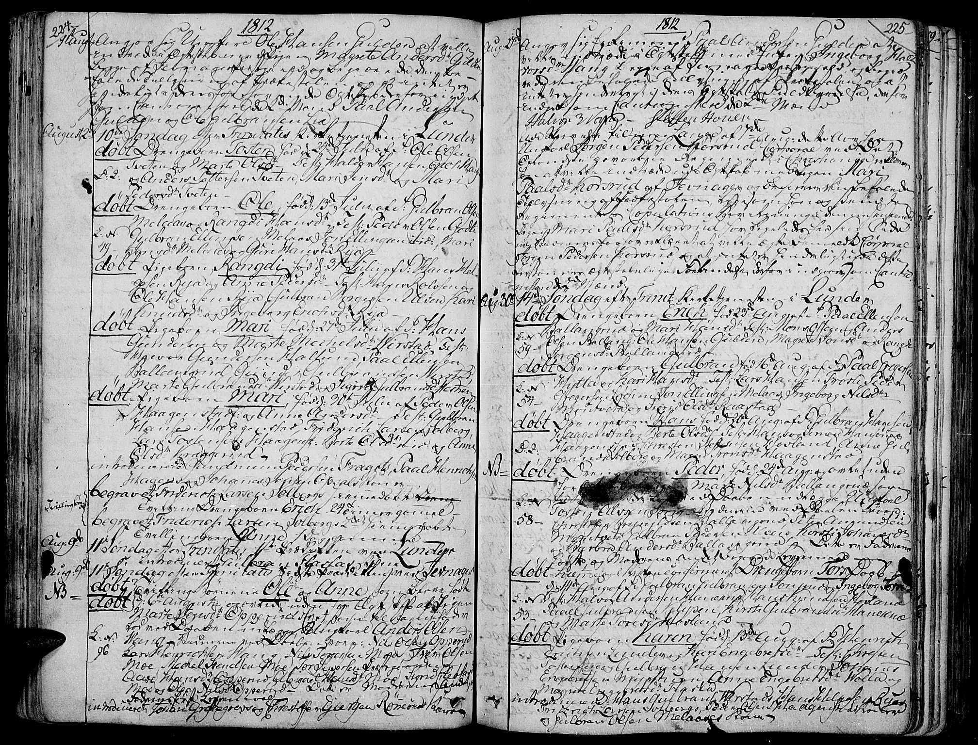 Jevnaker prestekontor, AV/SAH-PREST-116/H/Ha/Haa/L0004: Parish register (official) no. 4, 1800-1861, p. 224-225