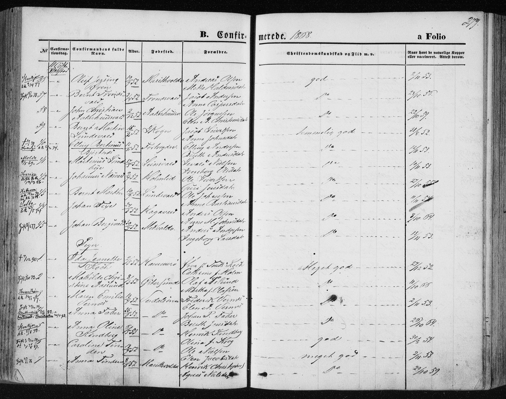 Ministerialprotokoller, klokkerbøker og fødselsregistre - Nord-Trøndelag, AV/SAT-A-1458/723/L0241: Parish register (official) no. 723A10, 1860-1869, p. 279