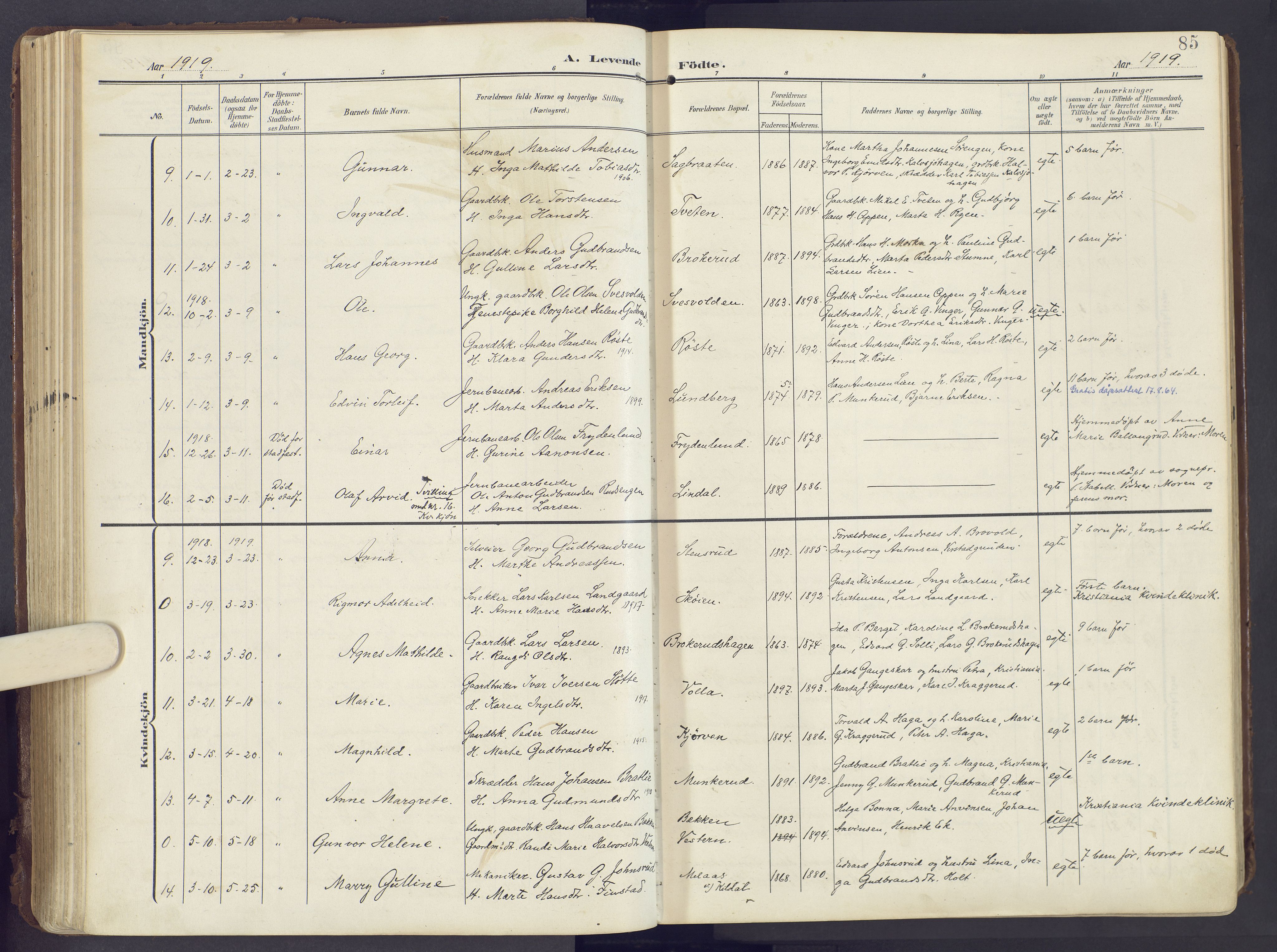 Lunner prestekontor, AV/SAH-PREST-118/H/Ha/Haa/L0001: Parish register (official) no. 1, 1907-1922, p. 85