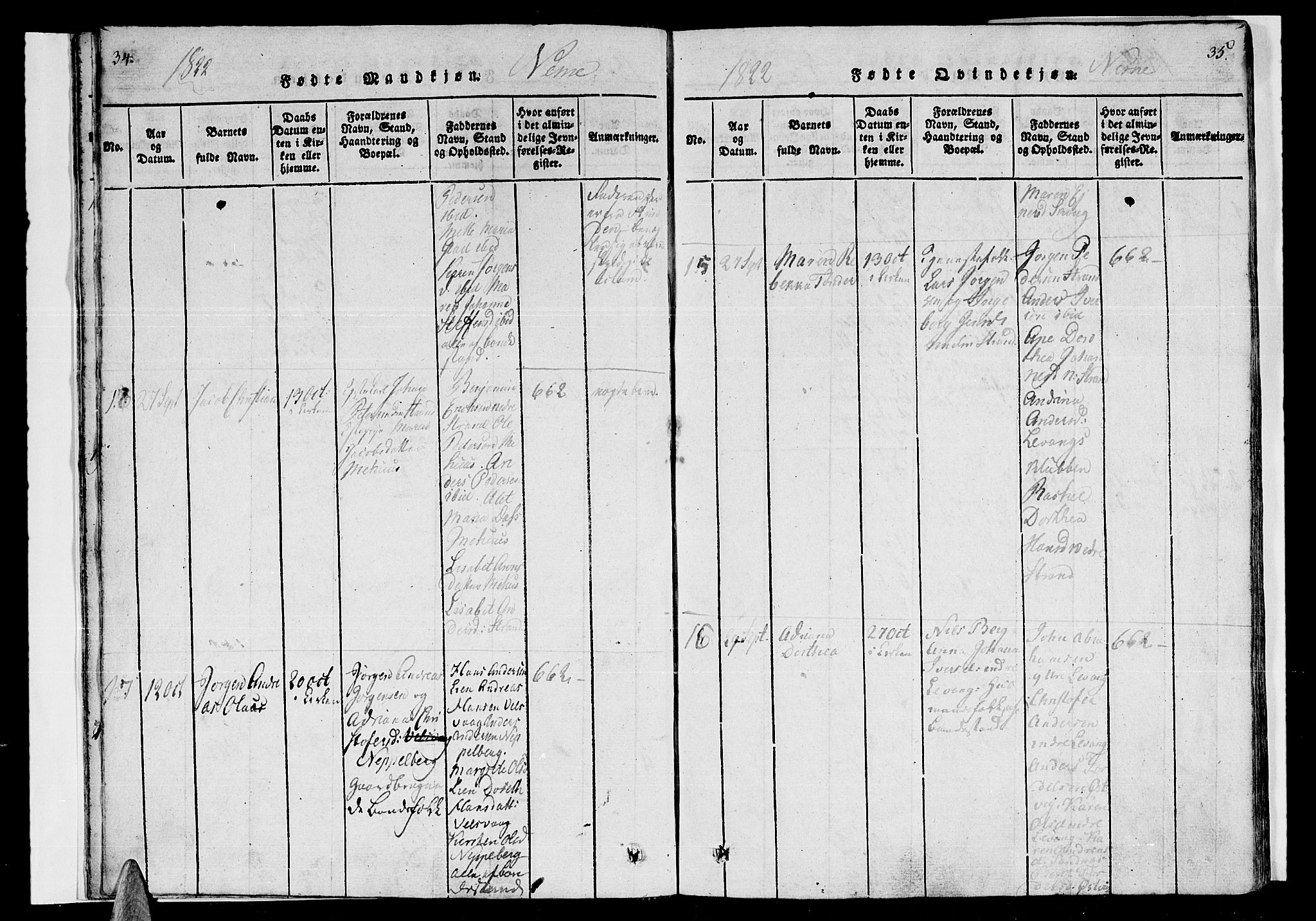 Ministerialprotokoller, klokkerbøker og fødselsregistre - Nordland, AV/SAT-A-1459/838/L0546: Parish register (official) no. 838A05 /1, 1820-1828, p. 34-35