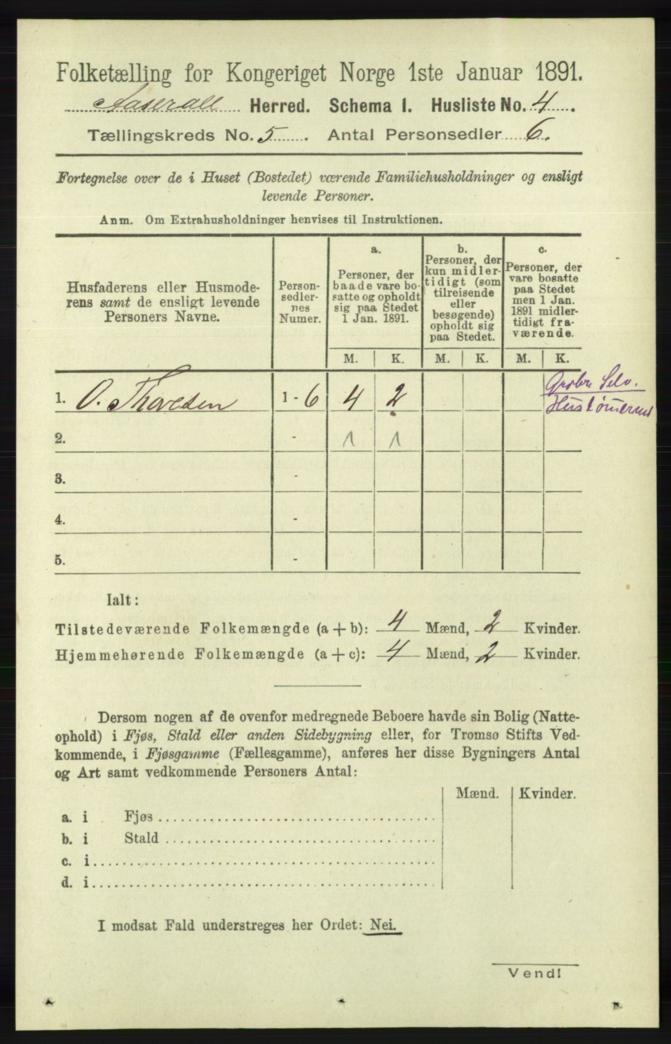 RA, 1891 census for 1026 Åseral, 1891, p. 1419