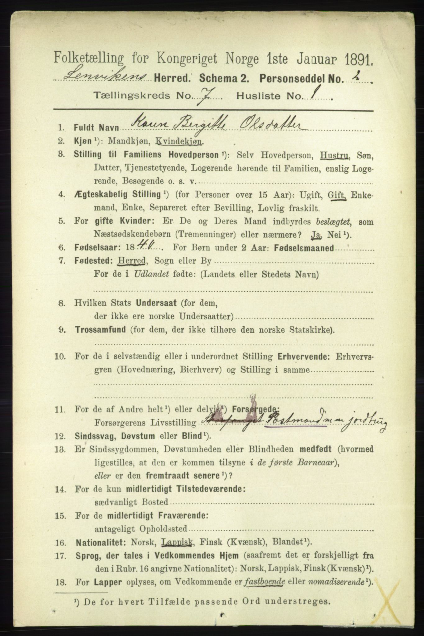 RA, 1891 census for 1931 Lenvik, 1891, p. 3784