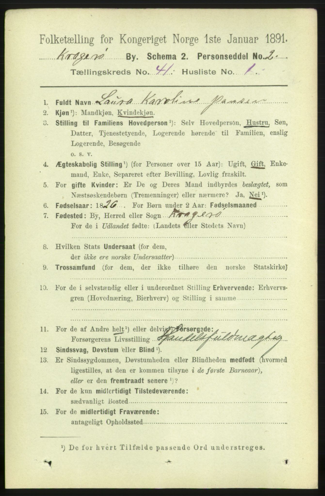 RA, 1891 census for 0801 Kragerø, 1891, p. 7510