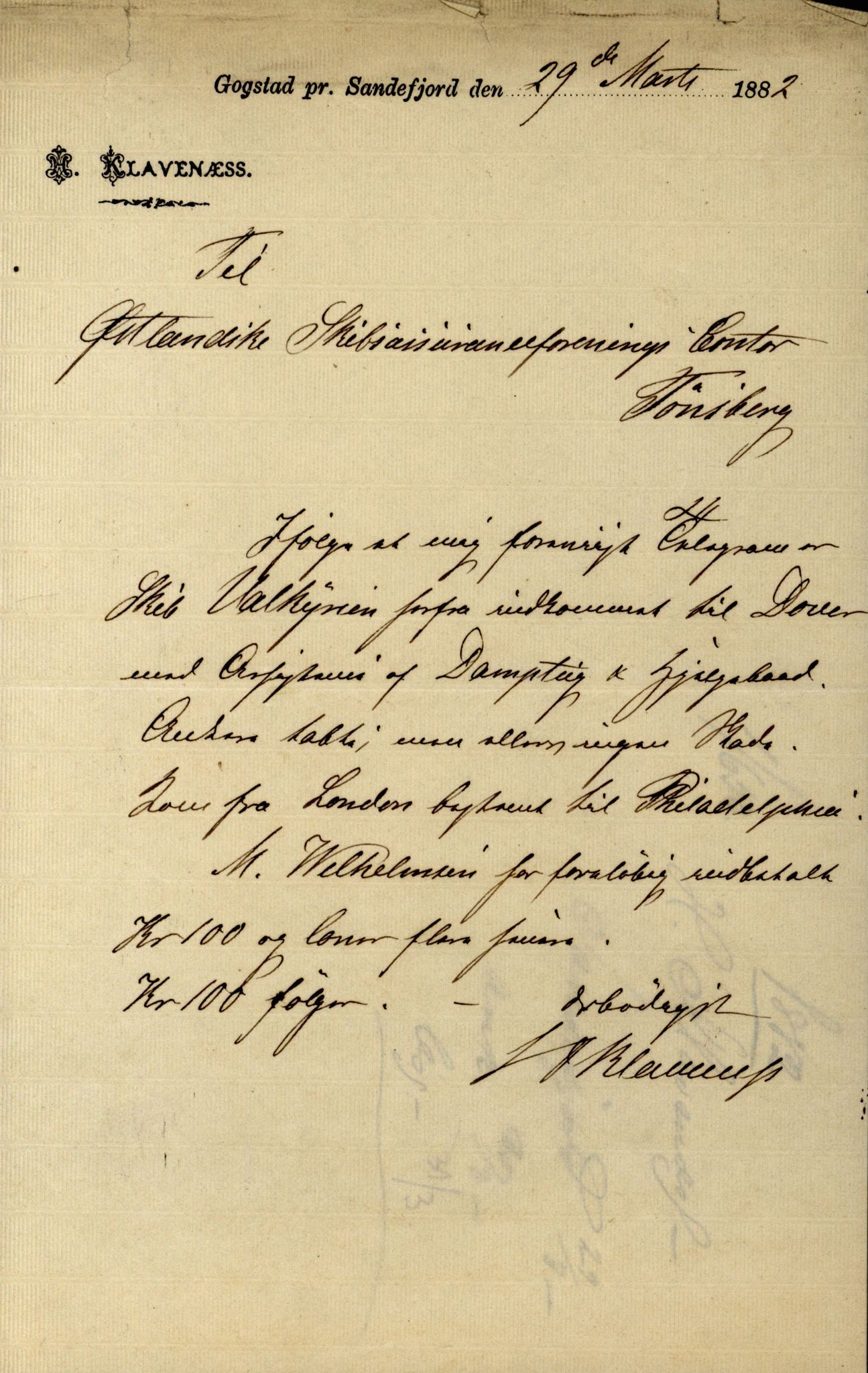 Pa 63 - Østlandske skibsassuranceforening, VEMU/A-1079/G/Ga/L0015/0013: Havaridokumenter / Venice, Isbjørn, Varnæs, Valkyrien, 1882, p. 63