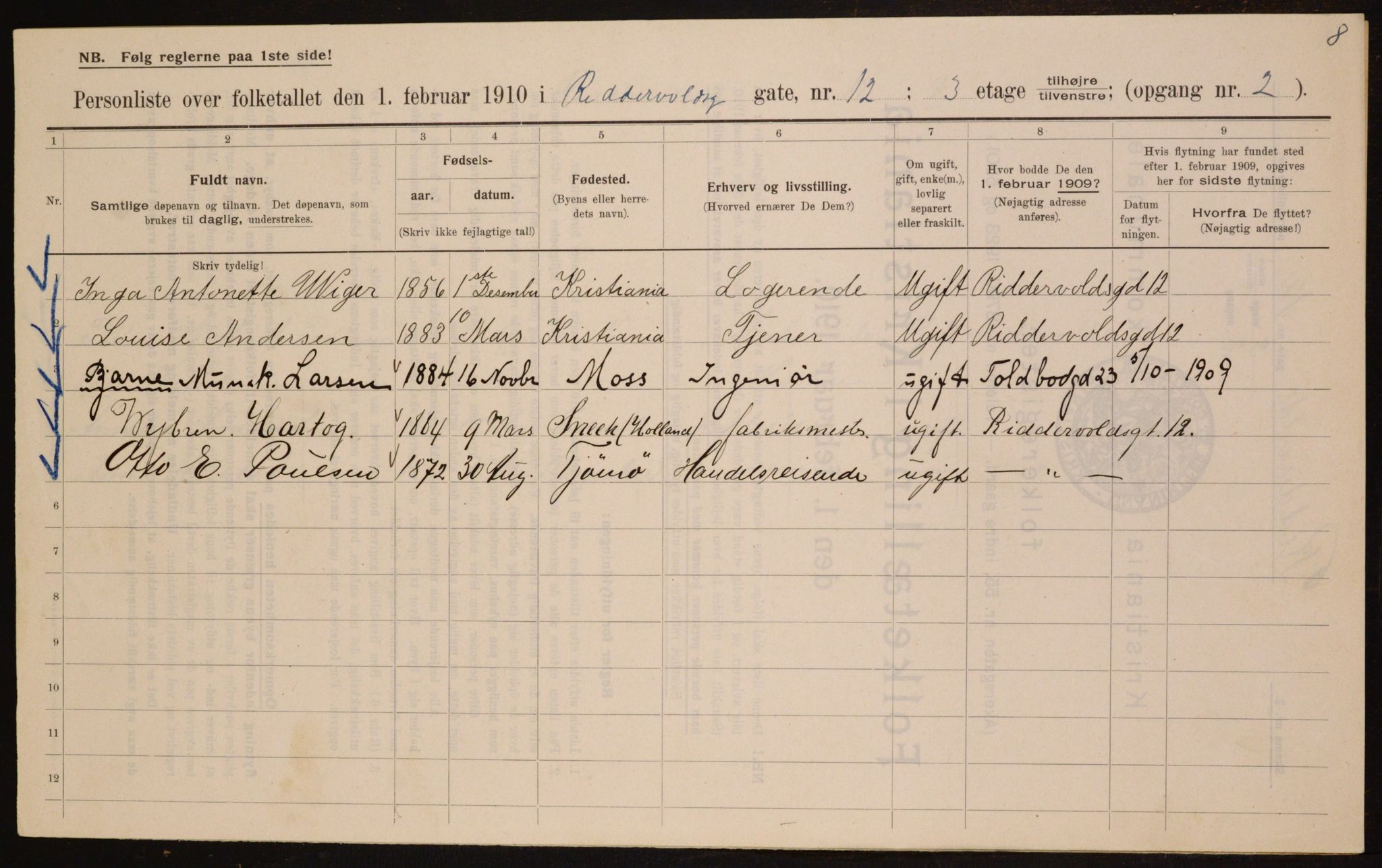 OBA, Municipal Census 1910 for Kristiania, 1910, p. 79495