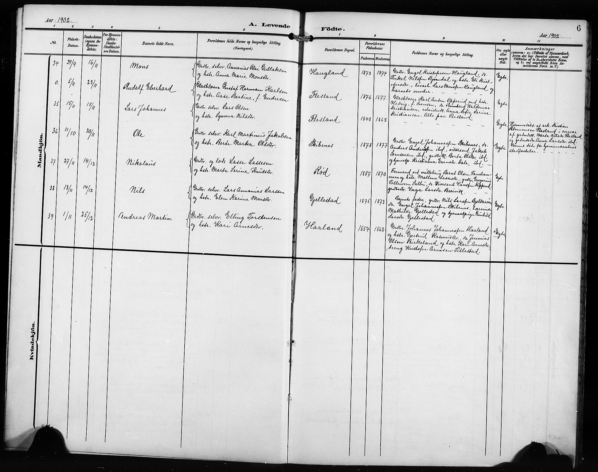 Fana Sokneprestembete, AV/SAB-A-75101/H/Hab/Haba/L0004: Parish register (copy) no. A 4, 1902-1912, p. 6