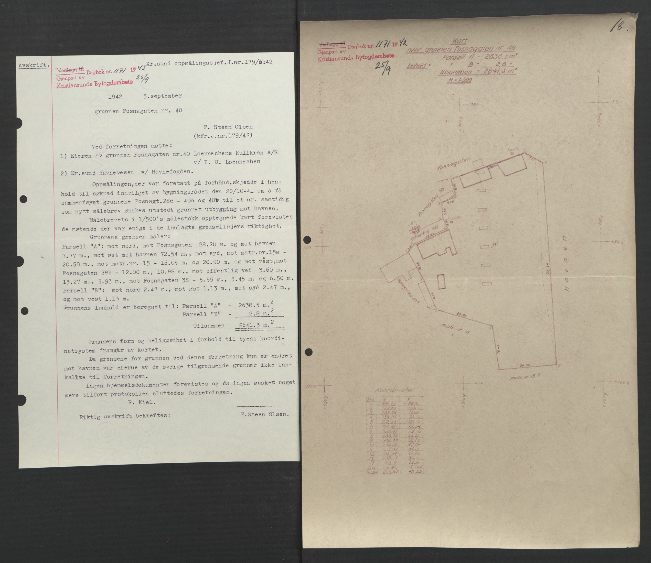 Kristiansund byfogd, AV/SAT-A-4587/A/27: Mortgage book no. 37, 1942-1945, Diary no: : 1171/1942