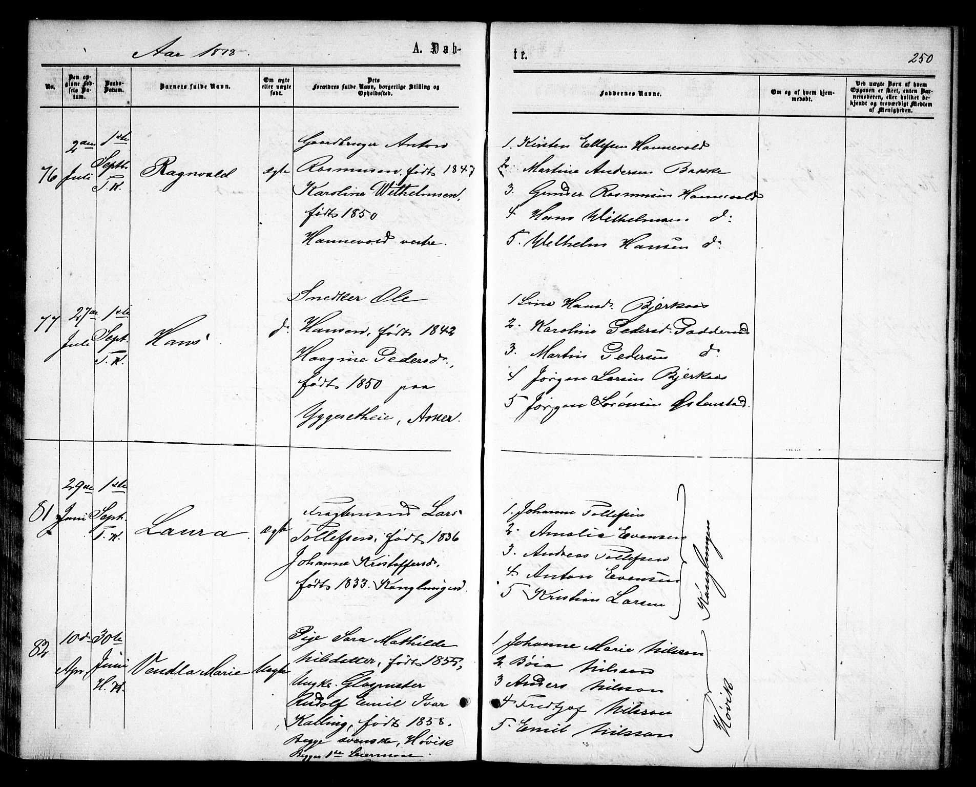 Asker prestekontor Kirkebøker, SAO/A-10256a/F/Fa/L0008: Parish register (official) no. I 8, 1865-1878, p. 250