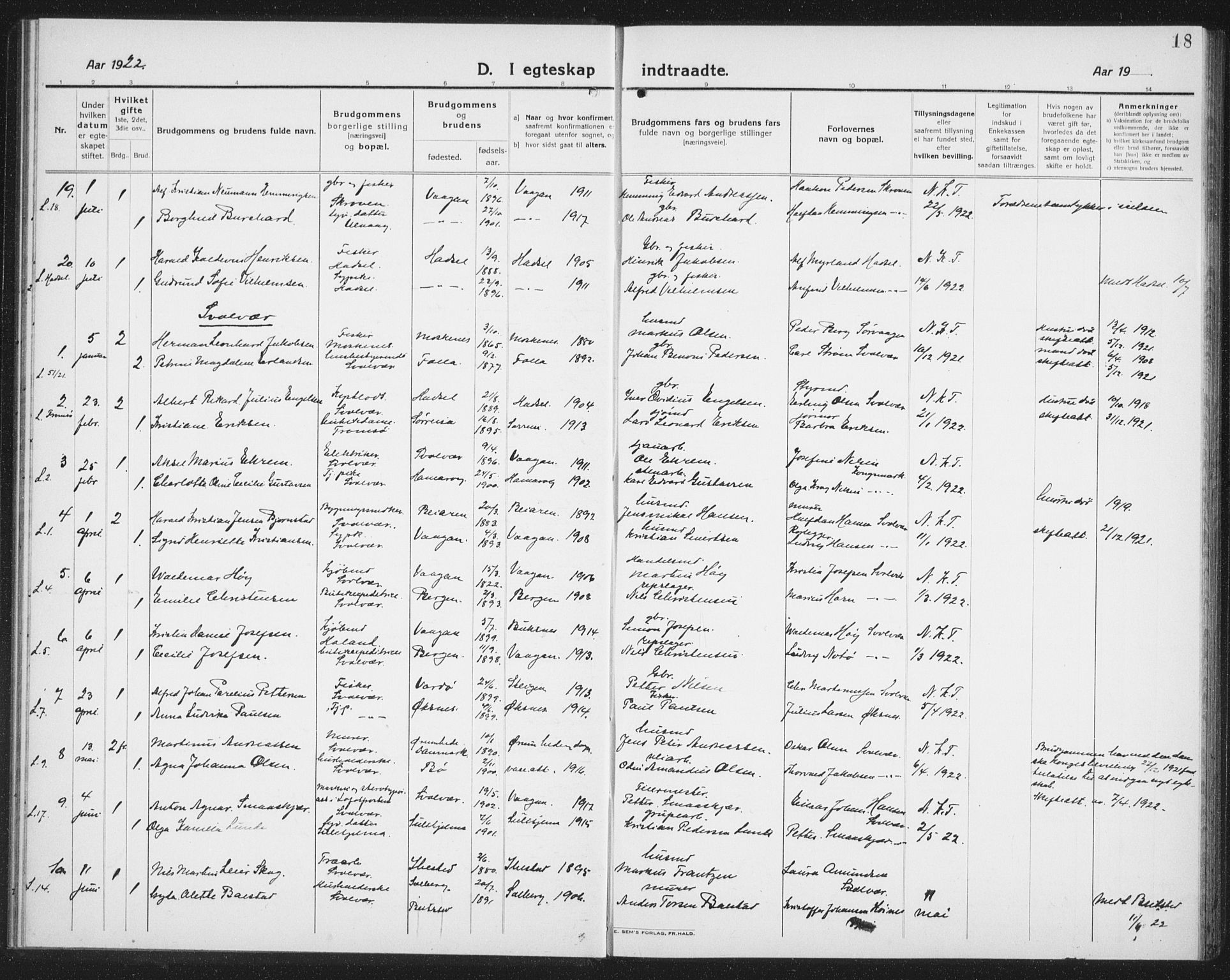 Ministerialprotokoller, klokkerbøker og fødselsregistre - Nordland, AV/SAT-A-1459/874/L1082: Parish register (copy) no. 874C11, 1920-1939, p. 18