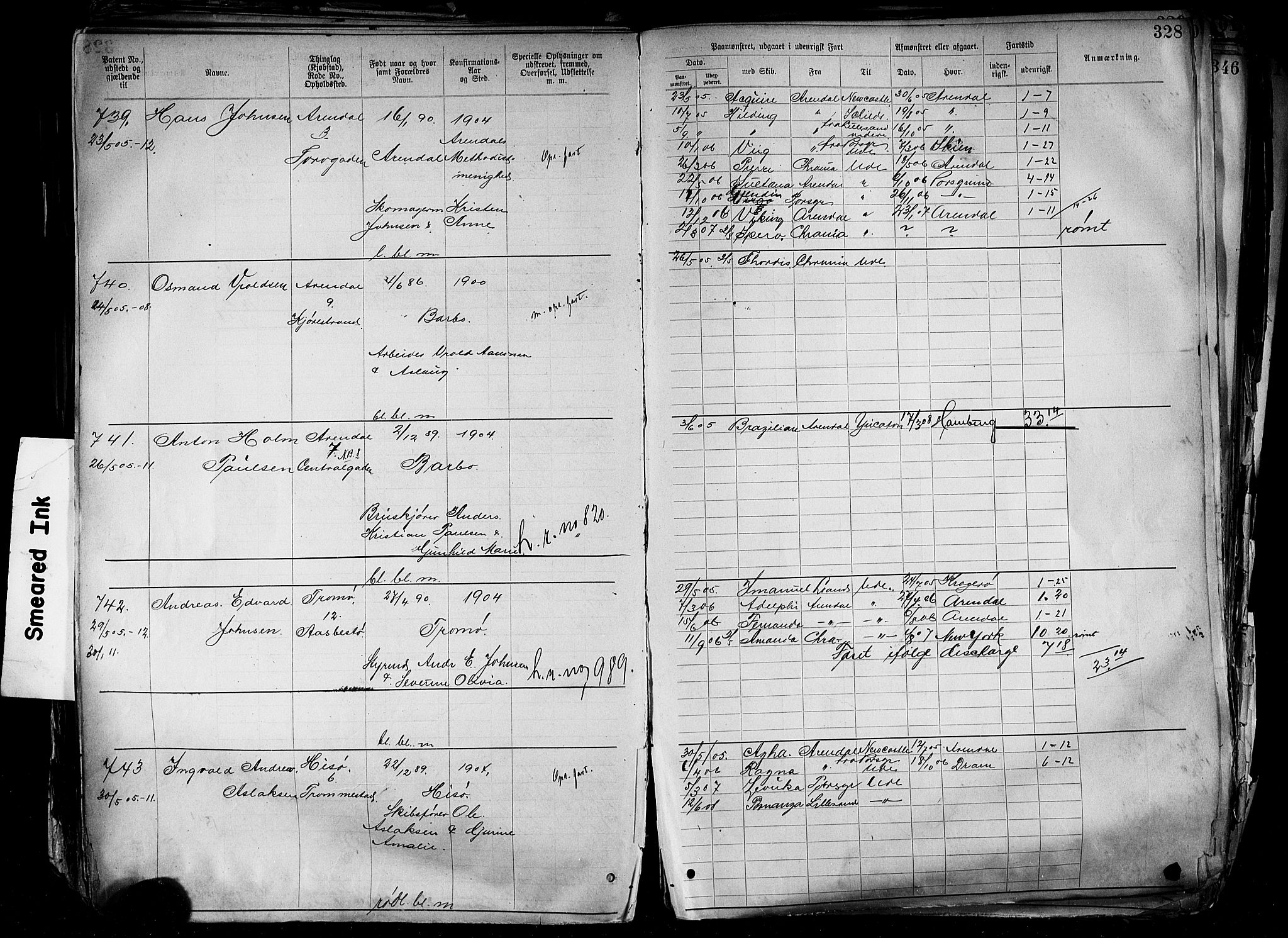 Arendal mønstringskrets, SAK/2031-0012/F/Fa/L0004: Annotasjonsrulle nr 3828-4715 og nr 1-1296, S-4, 1892-1918, p. 339