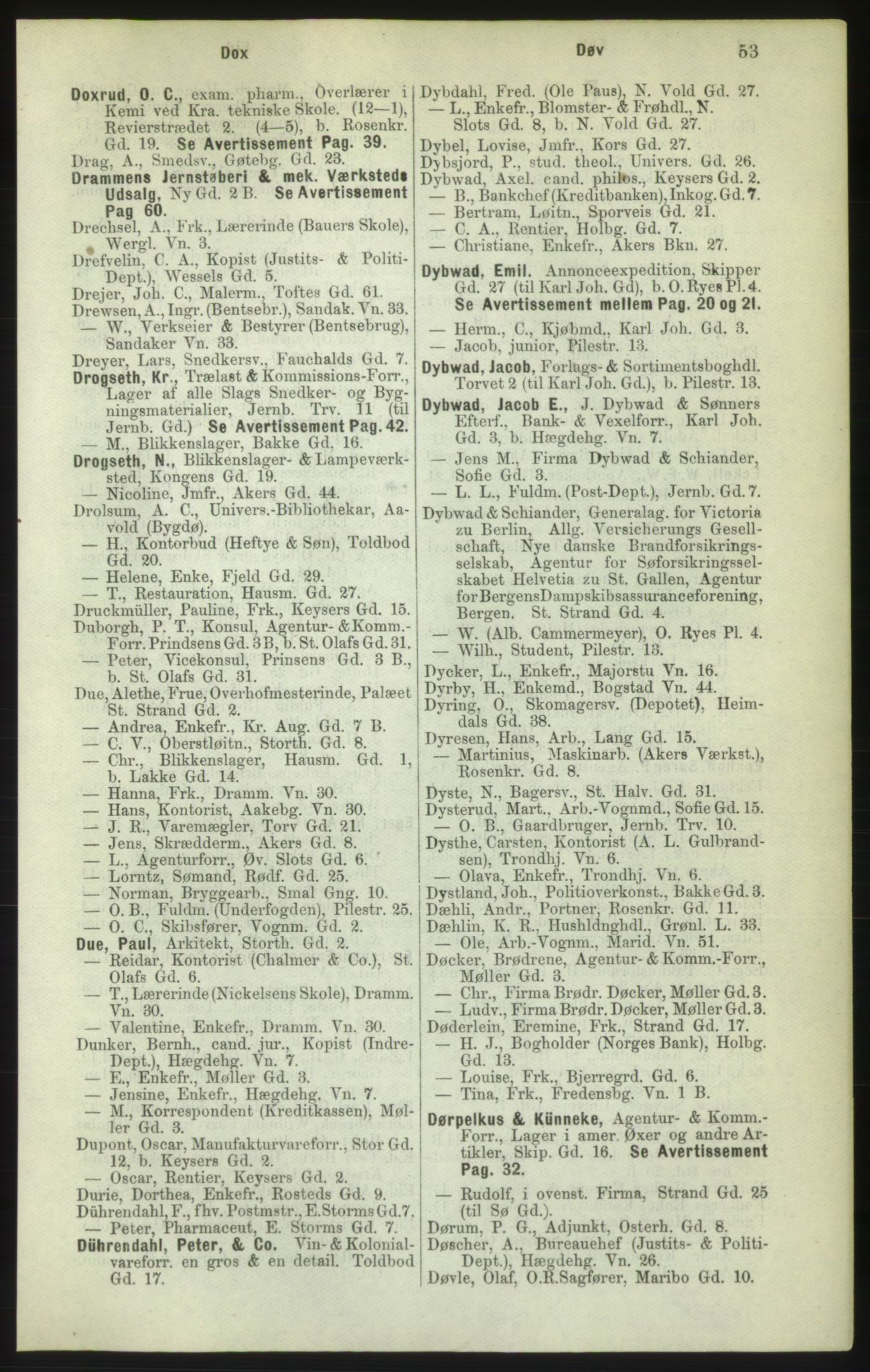 Kristiania/Oslo adressebok, PUBL/-, 1882, p. 53