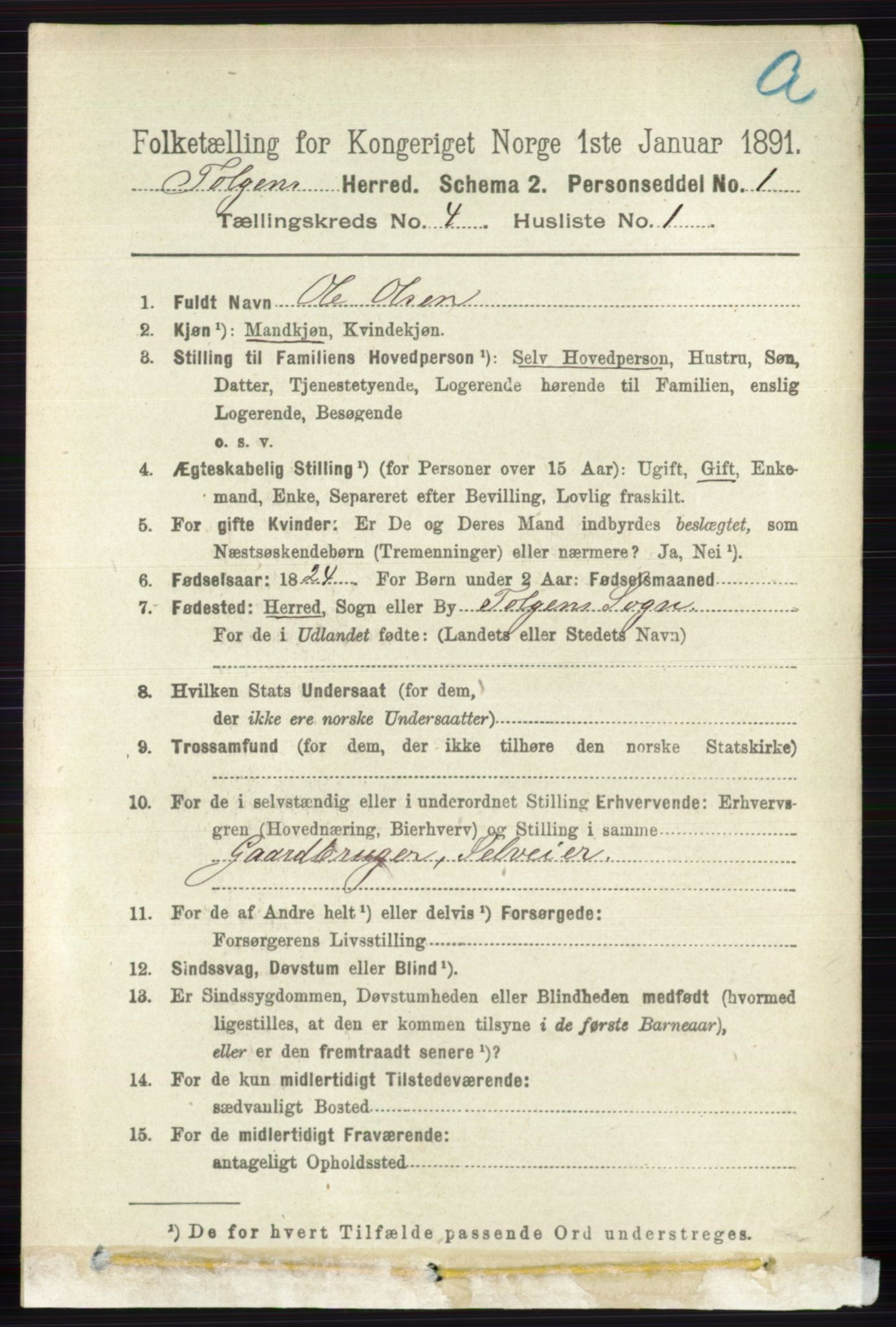 RA, 1891 census for 0436 Tolga, 1891, p. 878