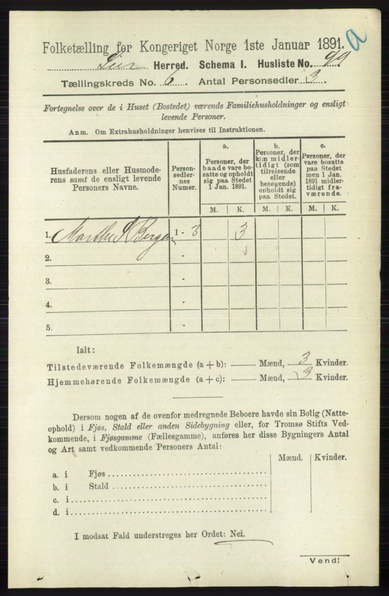 RA, 1891 census for 0626 Lier, 1891, p. 3756