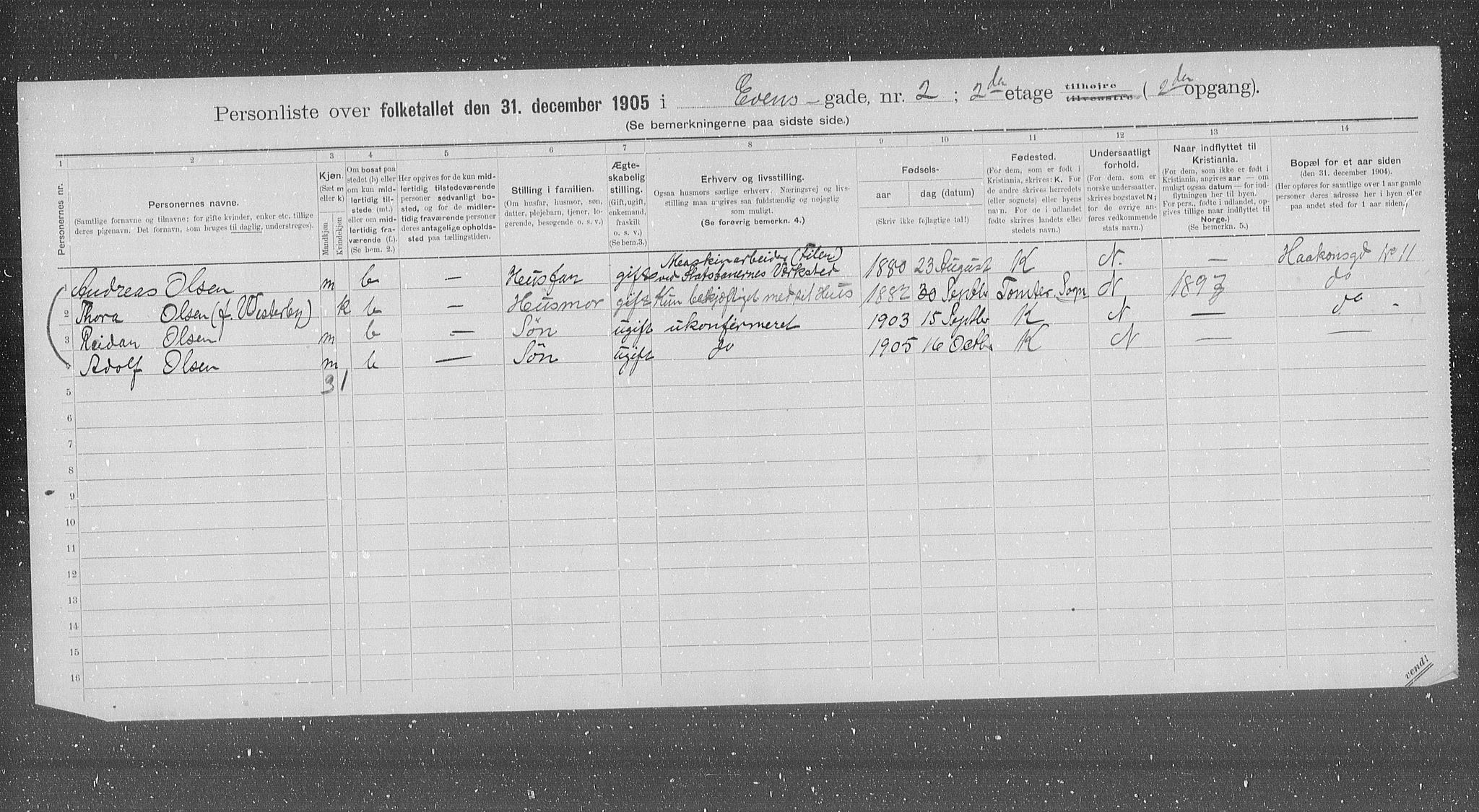 OBA, Municipal Census 1905 for Kristiania, 1905, p. 11848