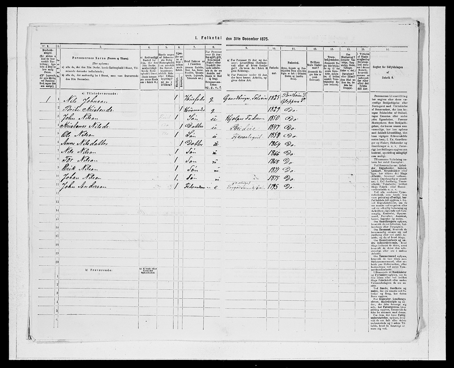 SAB, 1875 Census for 1445P Gloppen, 1875, p. 1304