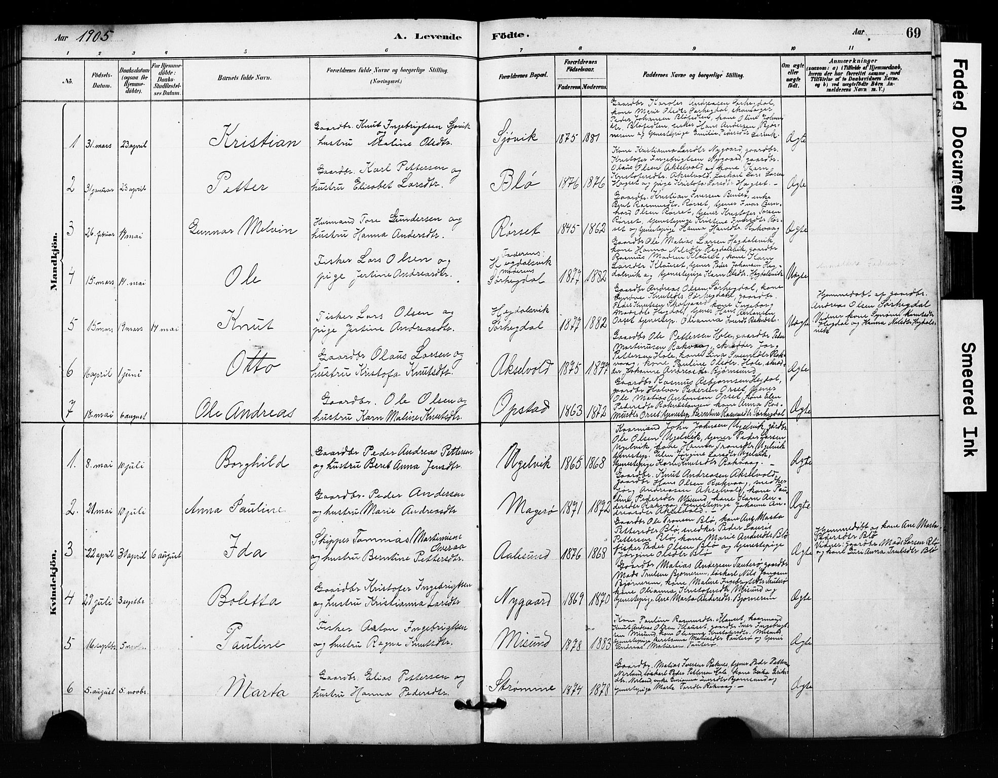 Ministerialprotokoller, klokkerbøker og fødselsregistre - Møre og Romsdal, SAT/A-1454/563/L0737: Parish register (copy) no. 563C01, 1878-1916, p. 69