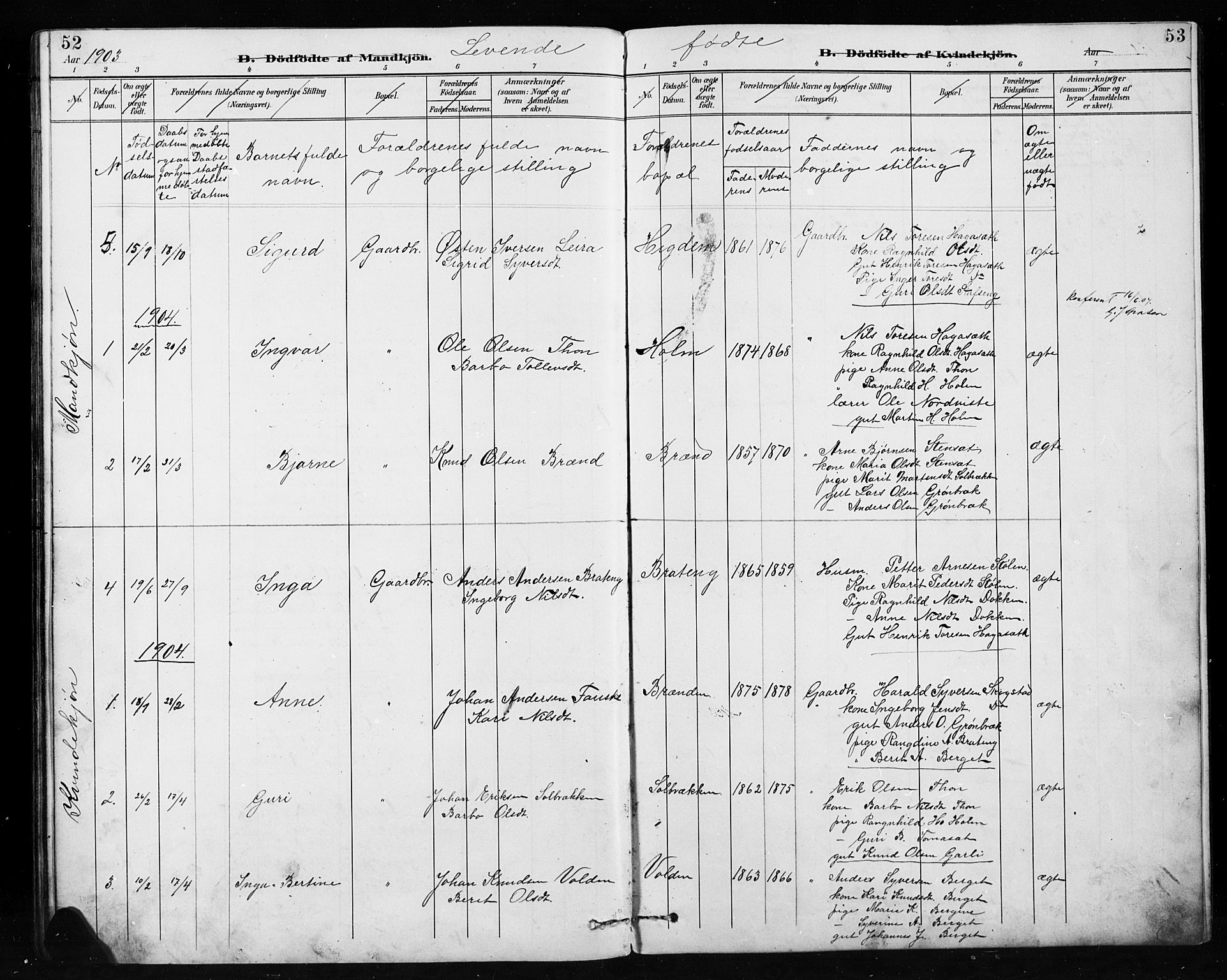 Etnedal prestekontor, SAH/PREST-130/H/Ha/Hab/Habb/L0001: Parish register (copy) no. II 1, 1894-1911, p. 52-53