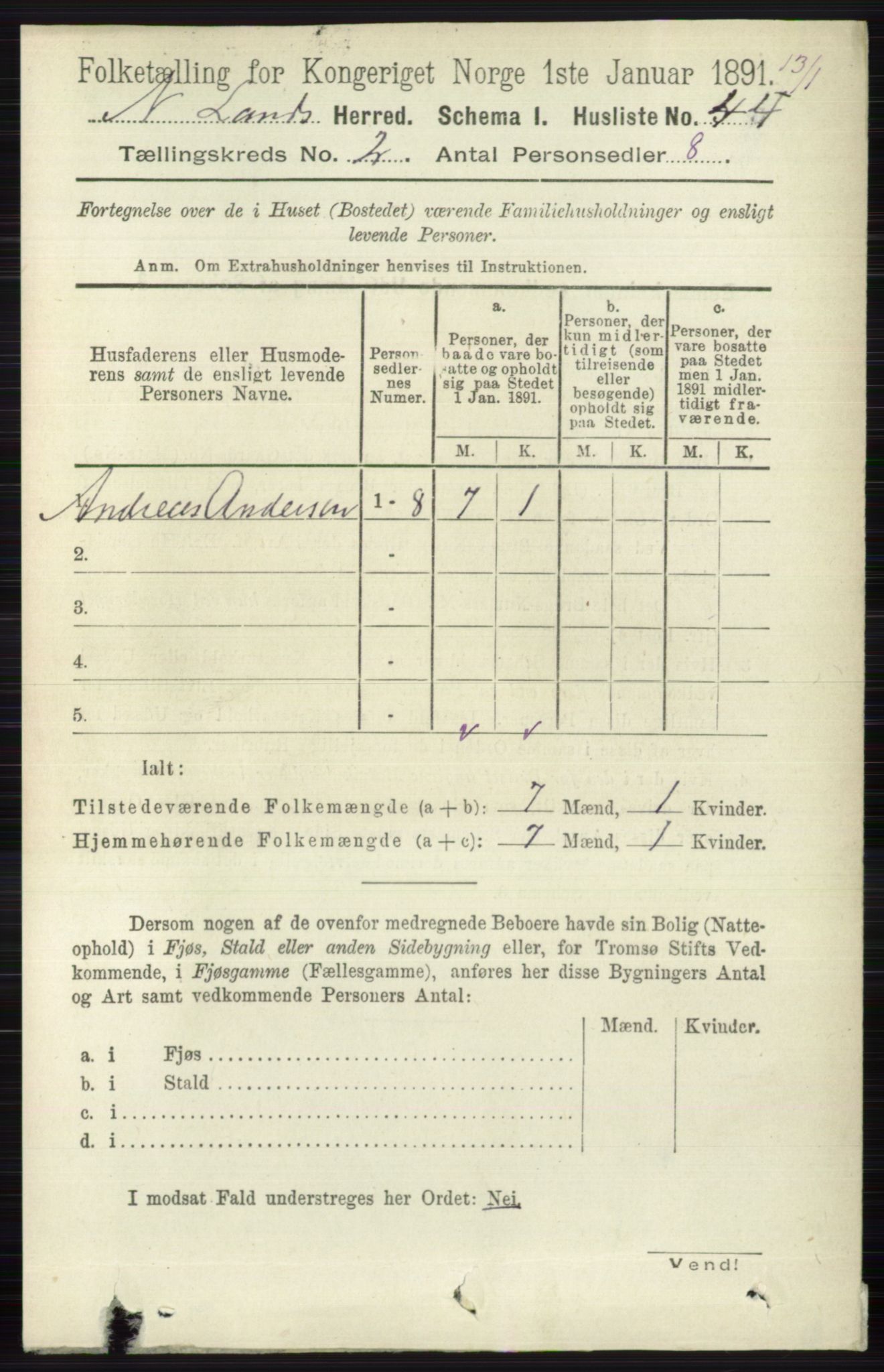 RA, 1891 census for 0538 Nordre Land, 1891, p. 574