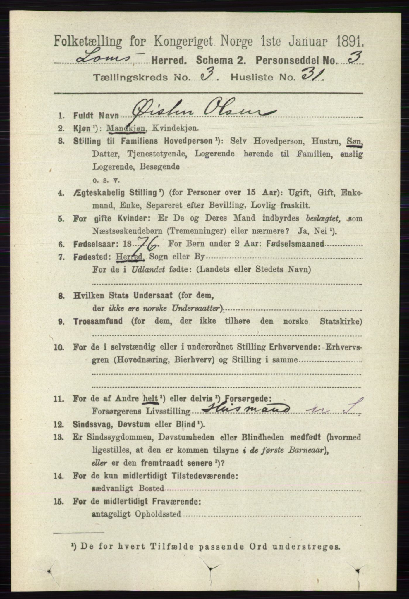 RA, 1891 census for 0514 Lom, 1891, p. 1439