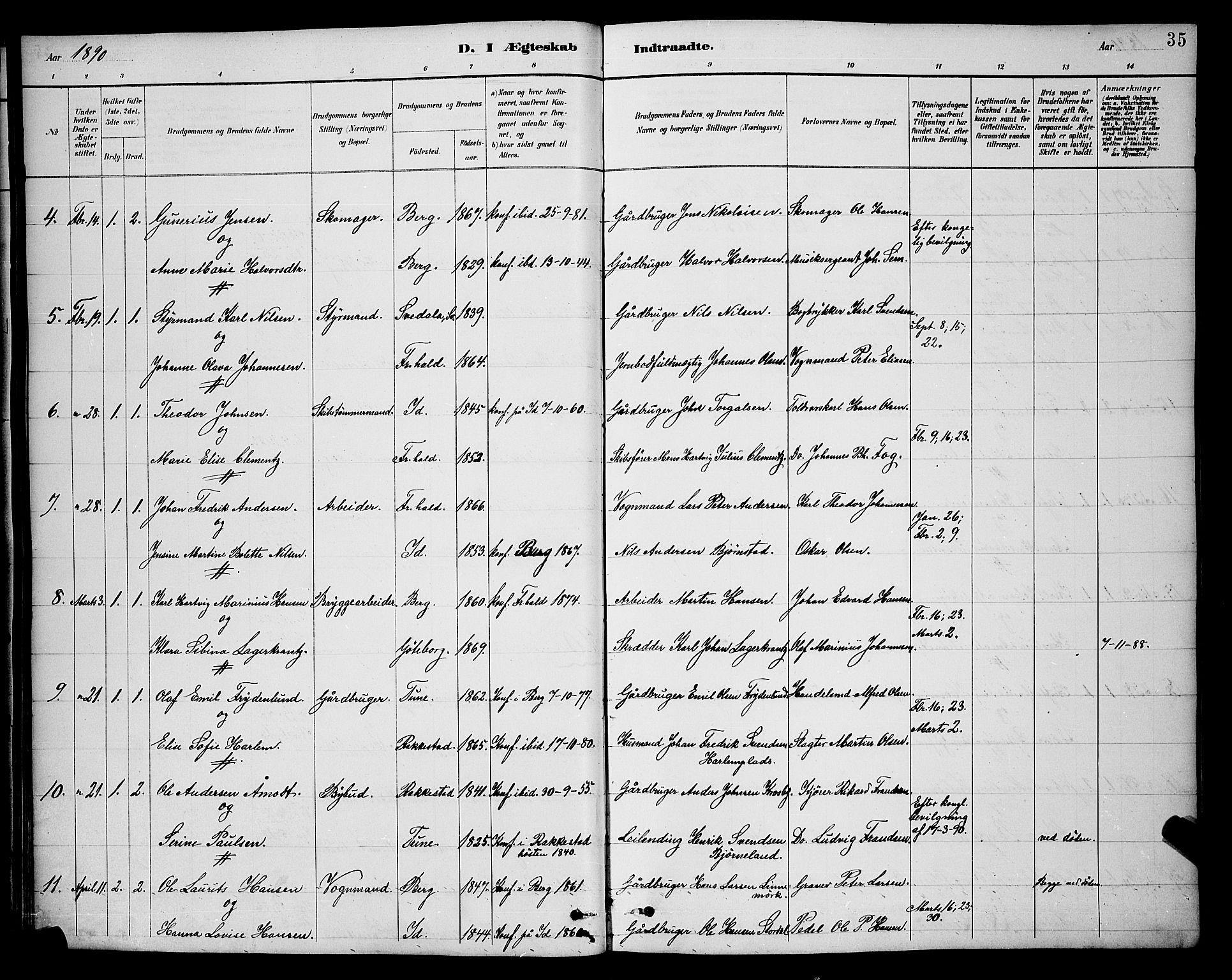 Halden prestekontor Kirkebøker, AV/SAO-A-10909/G/Ga/L0009: Parish register (copy) no. 9, 1885-1908, p. 35