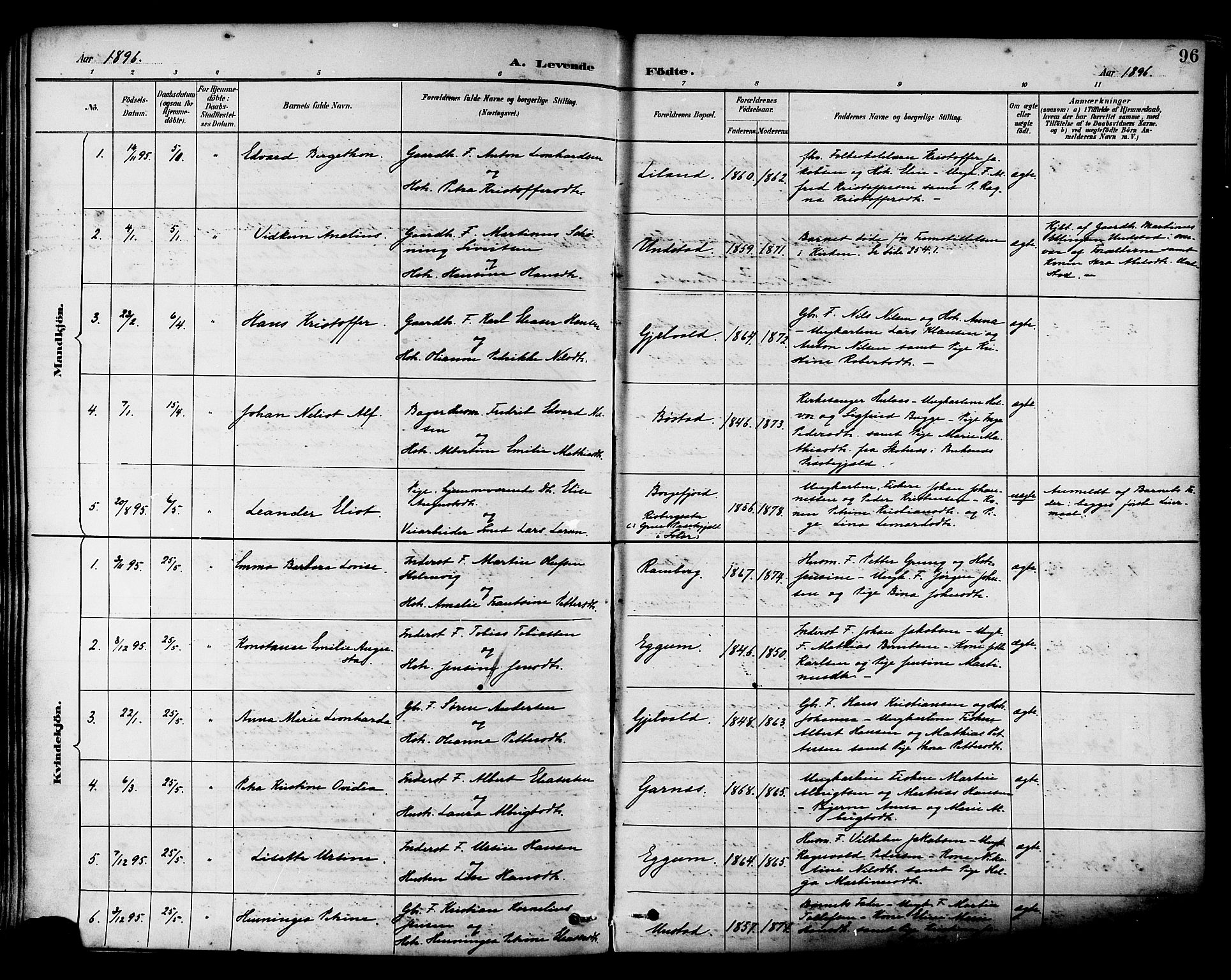 Ministerialprotokoller, klokkerbøker og fødselsregistre - Nordland, AV/SAT-A-1459/880/L1133: Parish register (official) no. 880A07, 1888-1898, p. 96