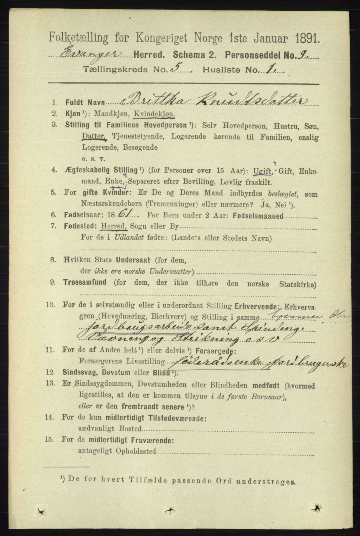 RA, 1891 census for 1237 Evanger, 1891, p. 1397