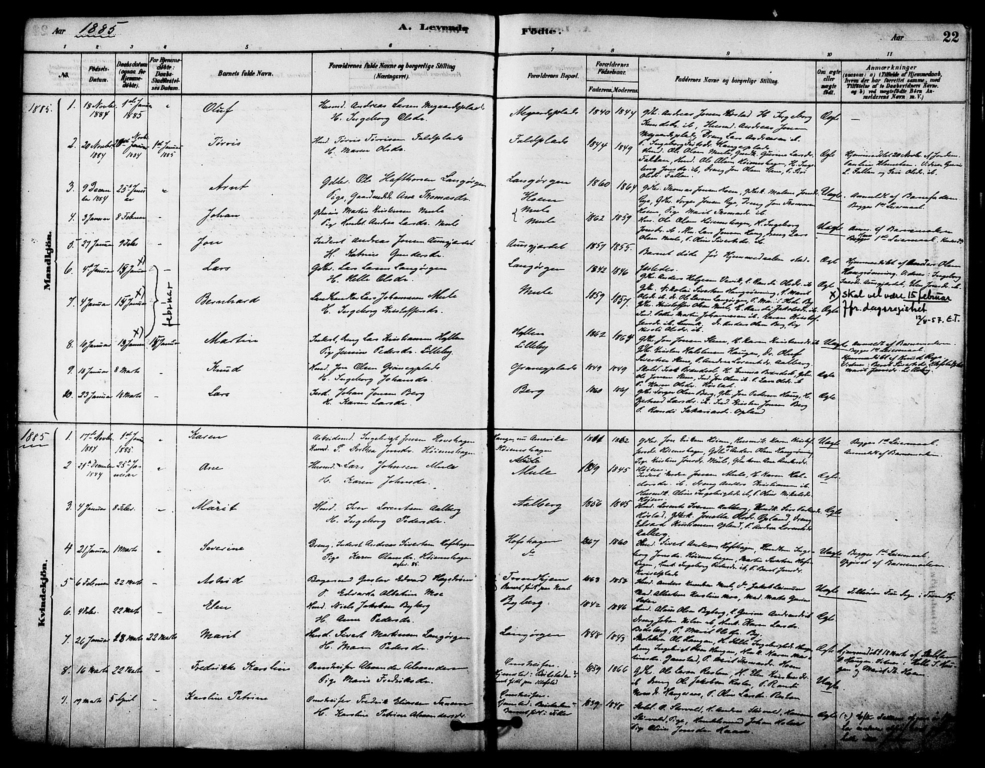 Ministerialprotokoller, klokkerbøker og fødselsregistre - Sør-Trøndelag, SAT/A-1456/612/L0378: Parish register (official) no. 612A10, 1878-1897, p. 22