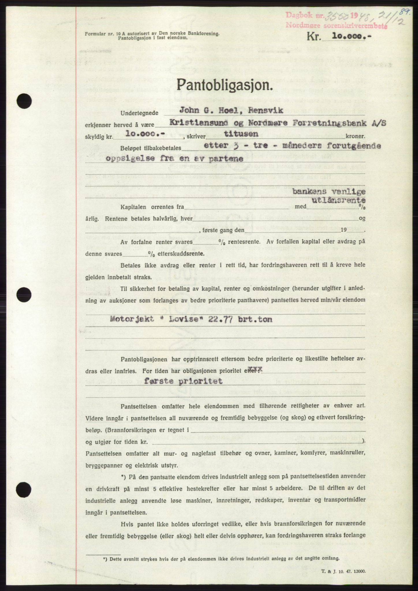 Nordmøre sorenskriveri, AV/SAT-A-4132/1/2/2Ca: Mortgage book no. B100, 1948-1949, Diary no: : 3550/1948