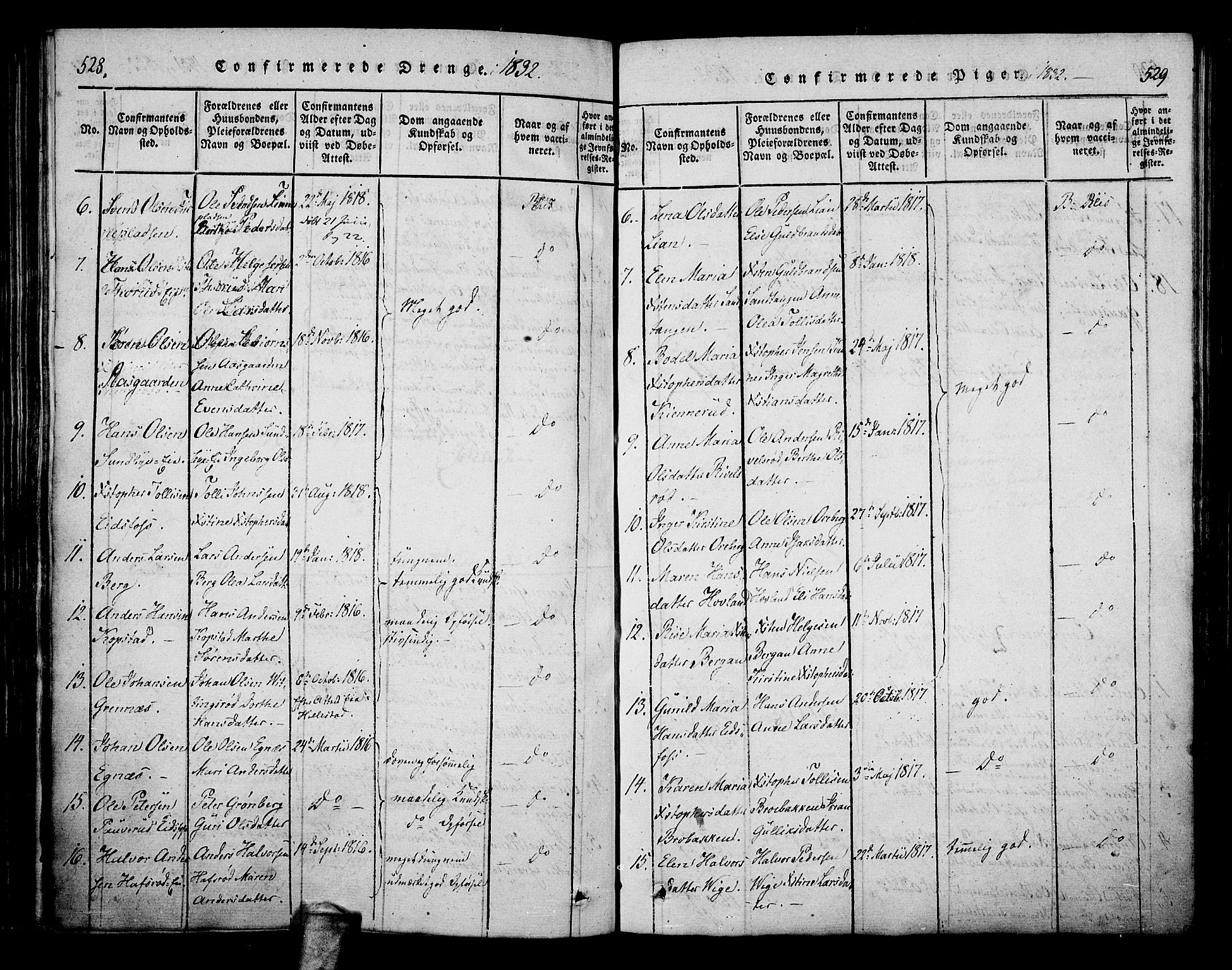 Hof kirkebøker, AV/SAKO-A-64/F/Fa/L0004: Parish register (official) no. I 4, 1814-1843, p. 528-529