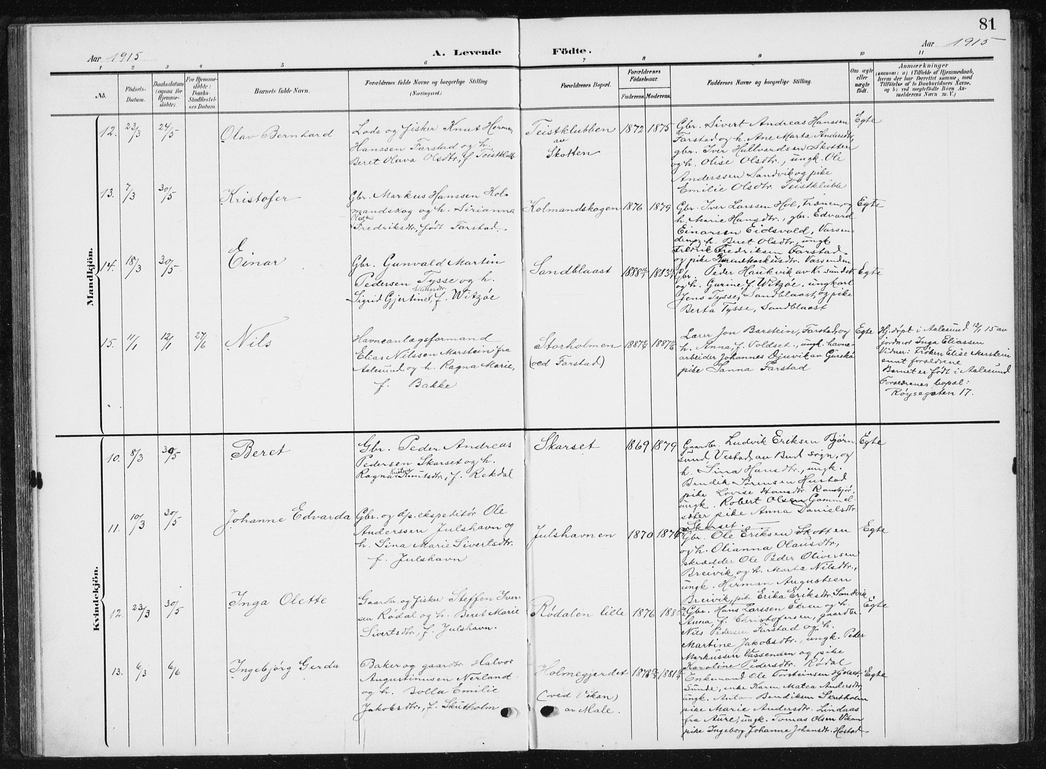 Ministerialprotokoller, klokkerbøker og fødselsregistre - Møre og Romsdal, AV/SAT-A-1454/567/L0784: Parish register (copy) no. 567C04, 1903-1938, p. 81