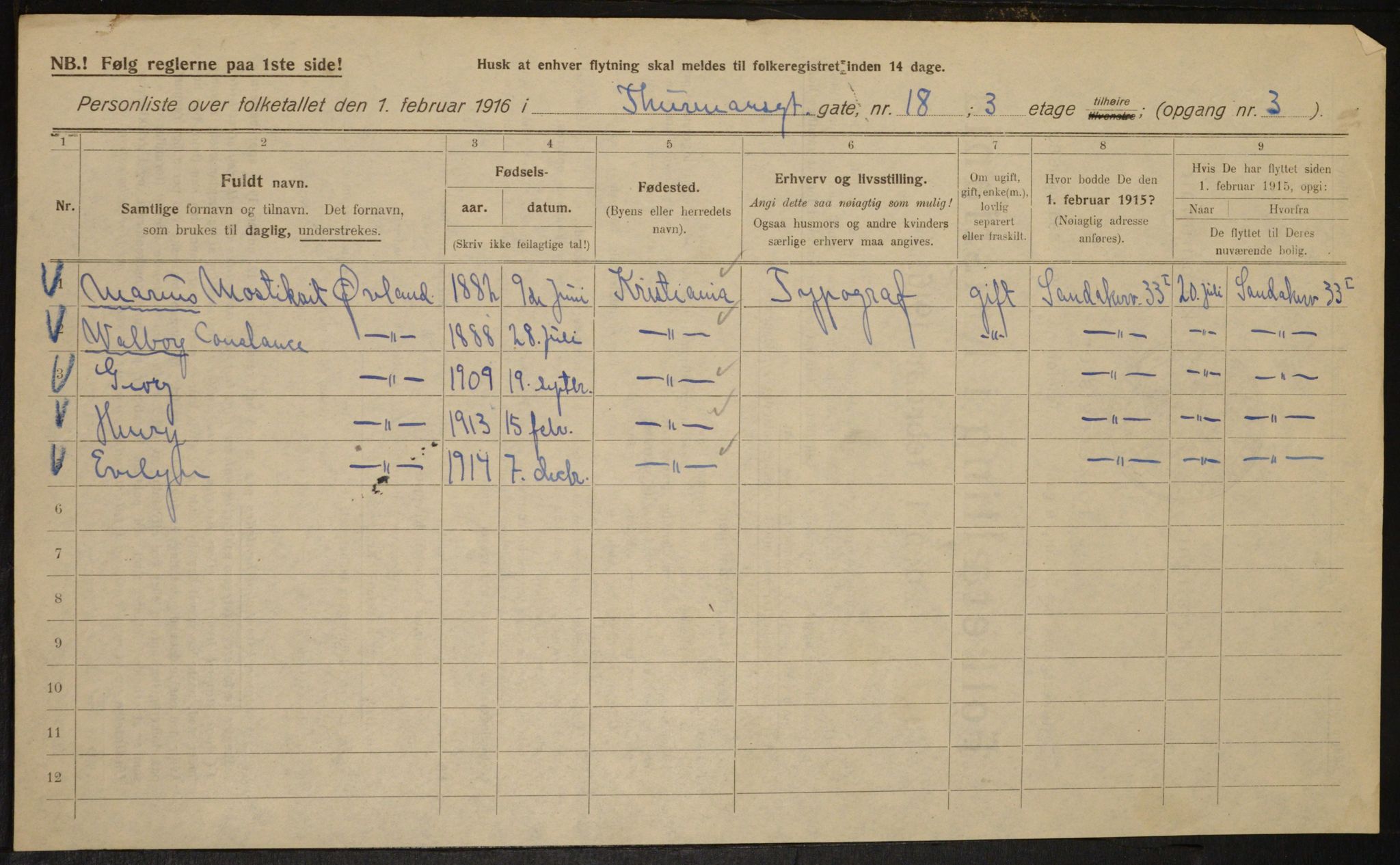 OBA, Municipal Census 1916 for Kristiania, 1916, p. 114600