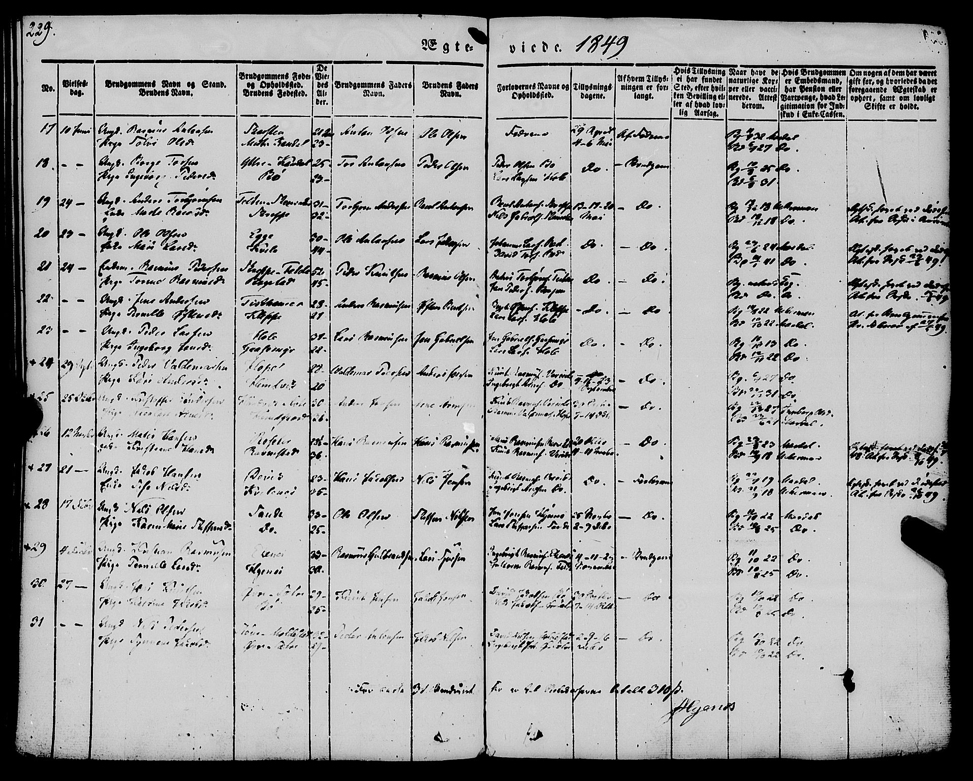 Gloppen sokneprestembete, SAB/A-80101/H/Haa/Haaa/L0008: Parish register (official) no. A 8, 1837-1855, p. 229