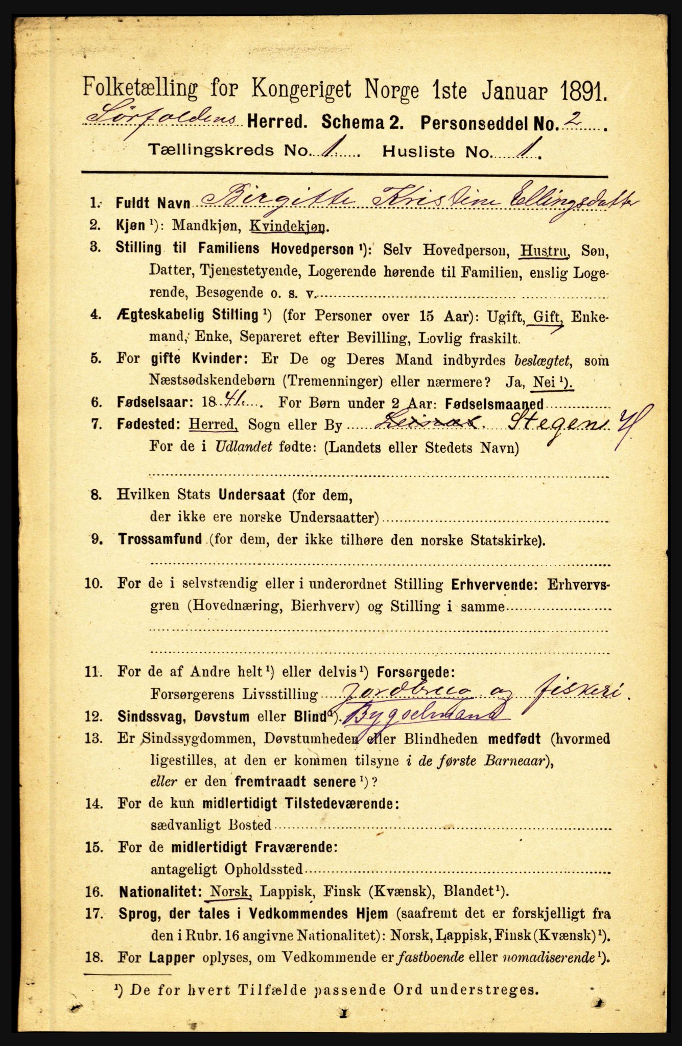 RA, 1891 census for 1845 Sørfold, 1891, p. 47