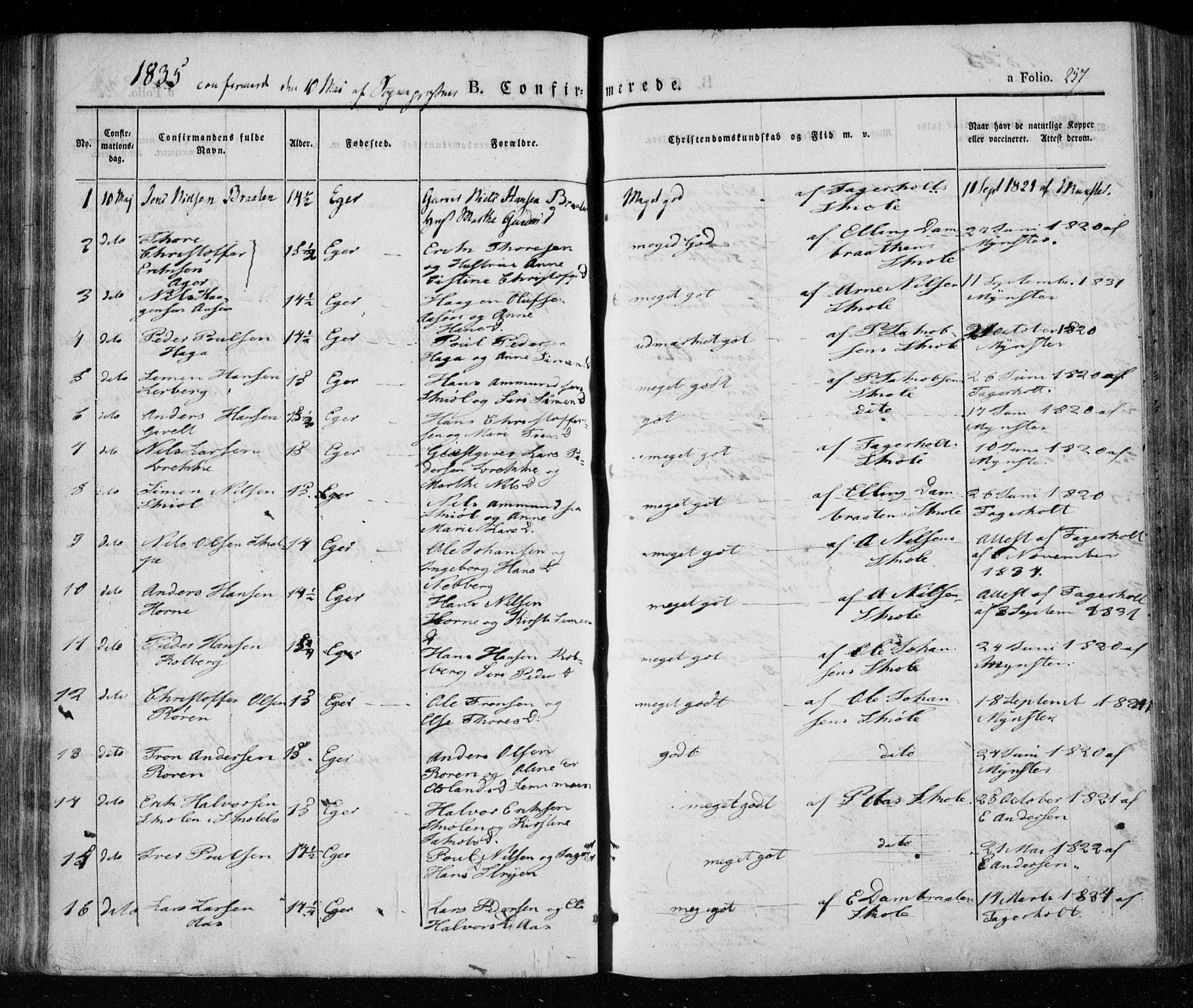 Eiker kirkebøker, SAKO/A-4/F/Fa/L0013a: Parish register (official) no. I 13A, 1832-1845, p. 257