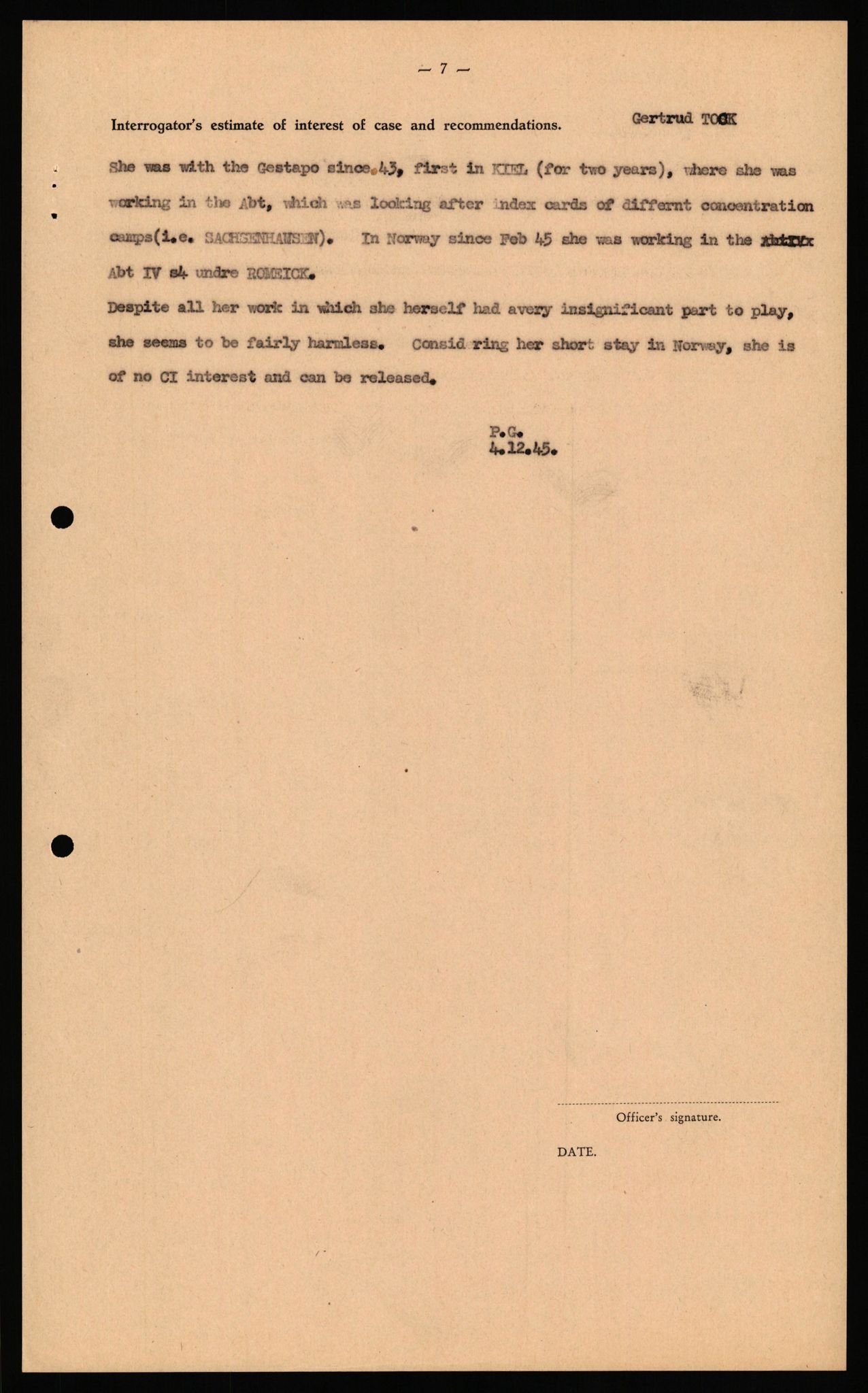 Forsvaret, Forsvarets overkommando II, AV/RA-RAFA-3915/D/Db/L0034: CI Questionaires. Tyske okkupasjonsstyrker i Norge. Tyskere., 1945-1946, p. 24