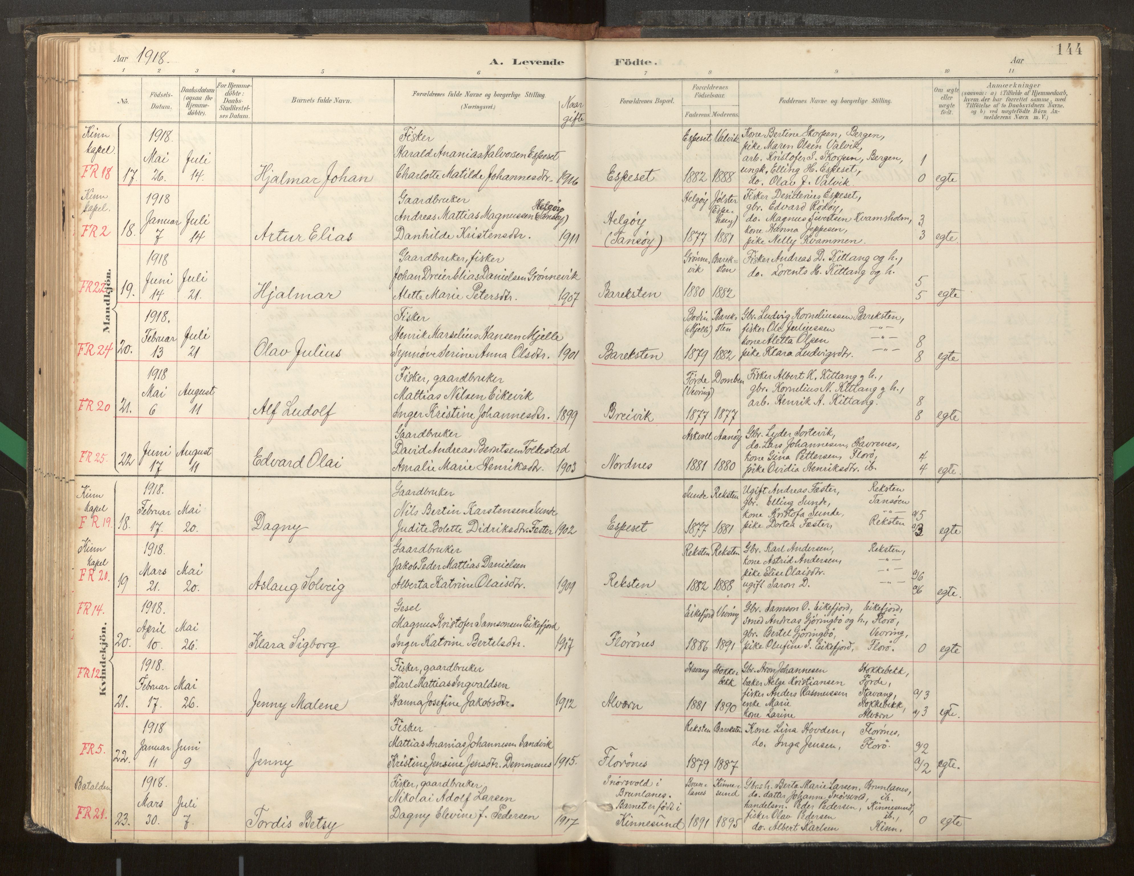 Kinn sokneprestembete, AV/SAB-A-80801/H/Haa/Haab/L0001: Parish register (official) no. B 1, 1886-1921, p. 144