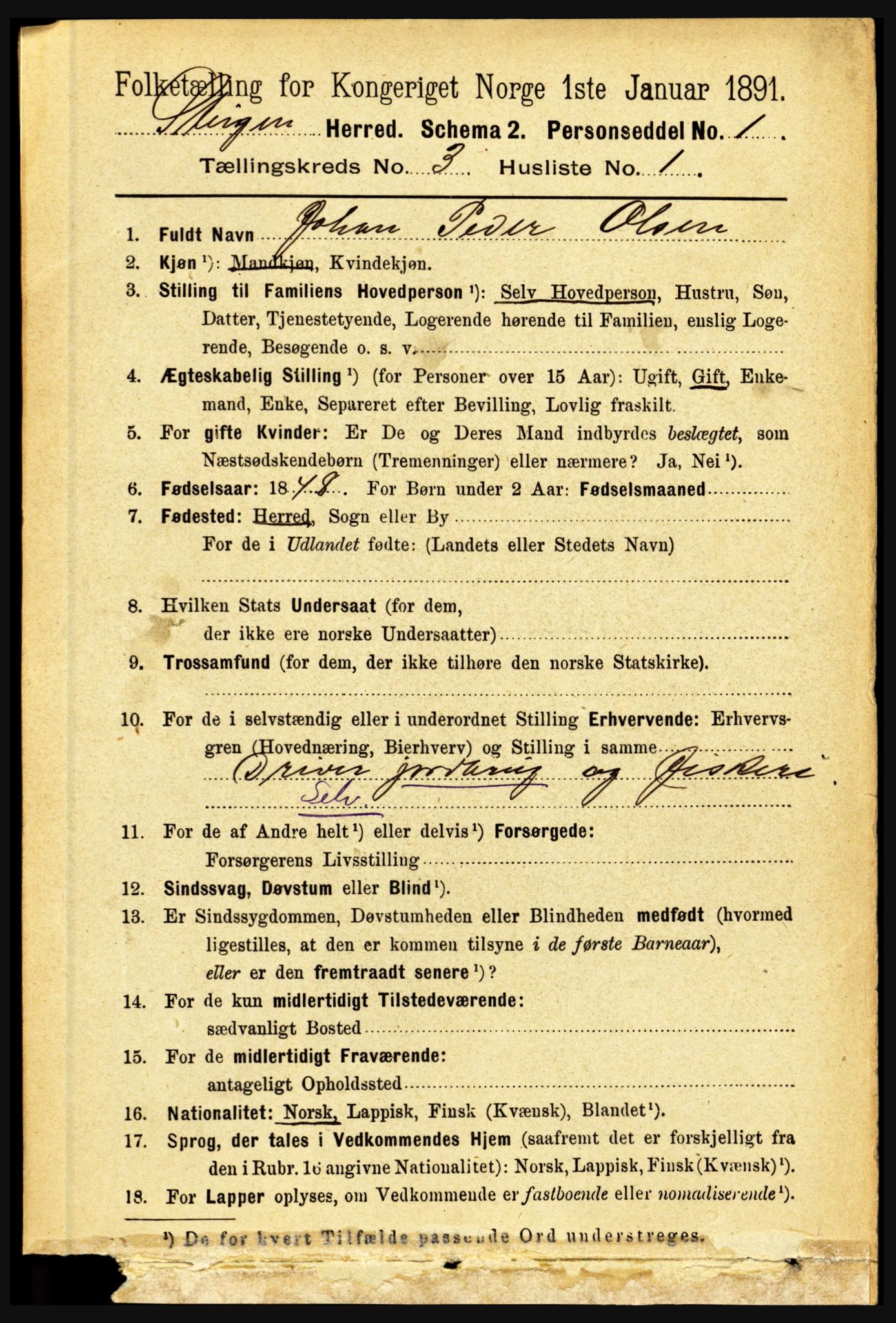 RA, 1891 census for 1848 Steigen, 1891, p. 936