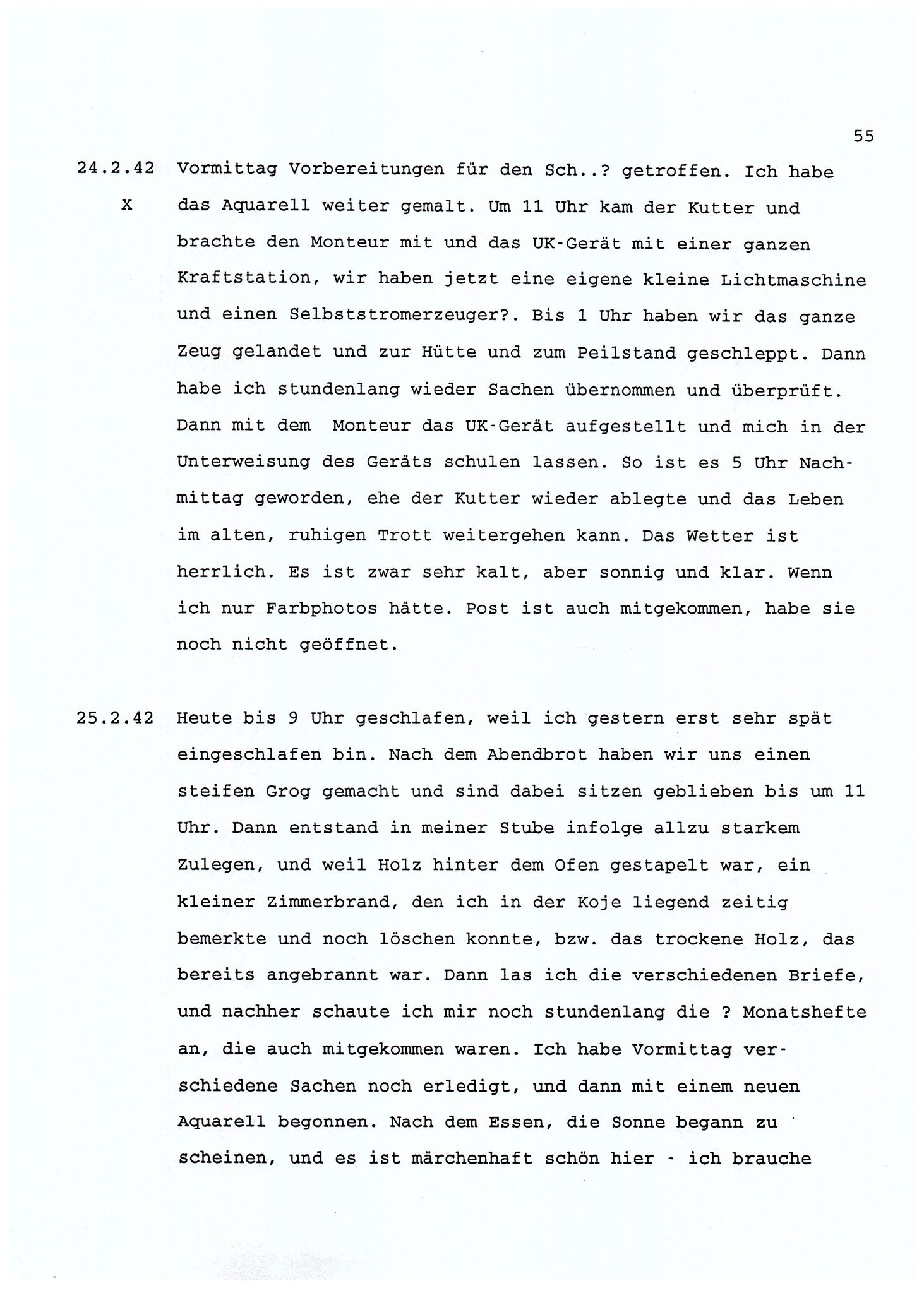 Dagbokopptegnelser av en tysk marineoffiser stasjonert i Norge , FMFB/A-1160/F/L0001: Dagbokopptegnelser av en tysk marineoffiser stasjonert i Norge, 1941-1944, p. 55