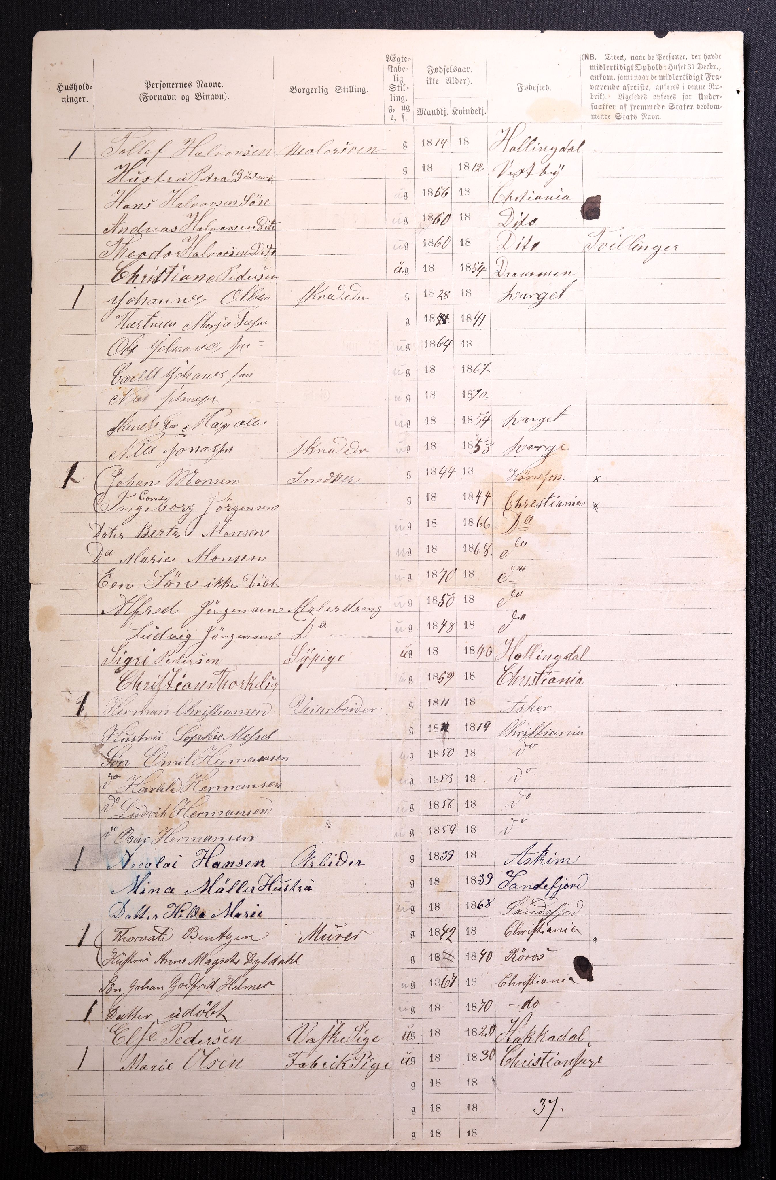 RA, 1870 census for 0301 Kristiania, 1870, p. 1287