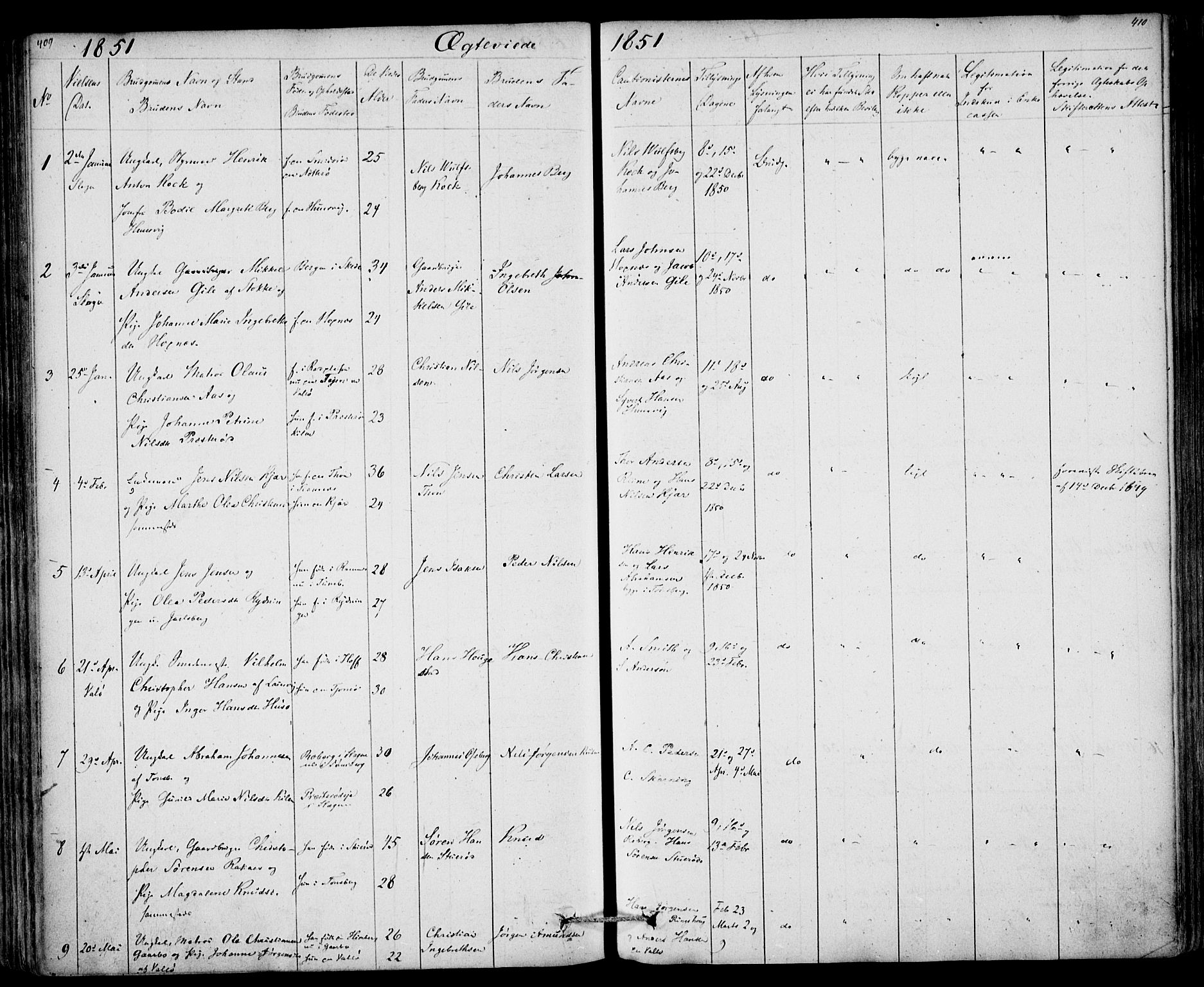 Sem kirkebøker, SAKO/A-5/F/Fa/L0006: Parish register (official) no. I 6, 1843-1855, p. 409-410