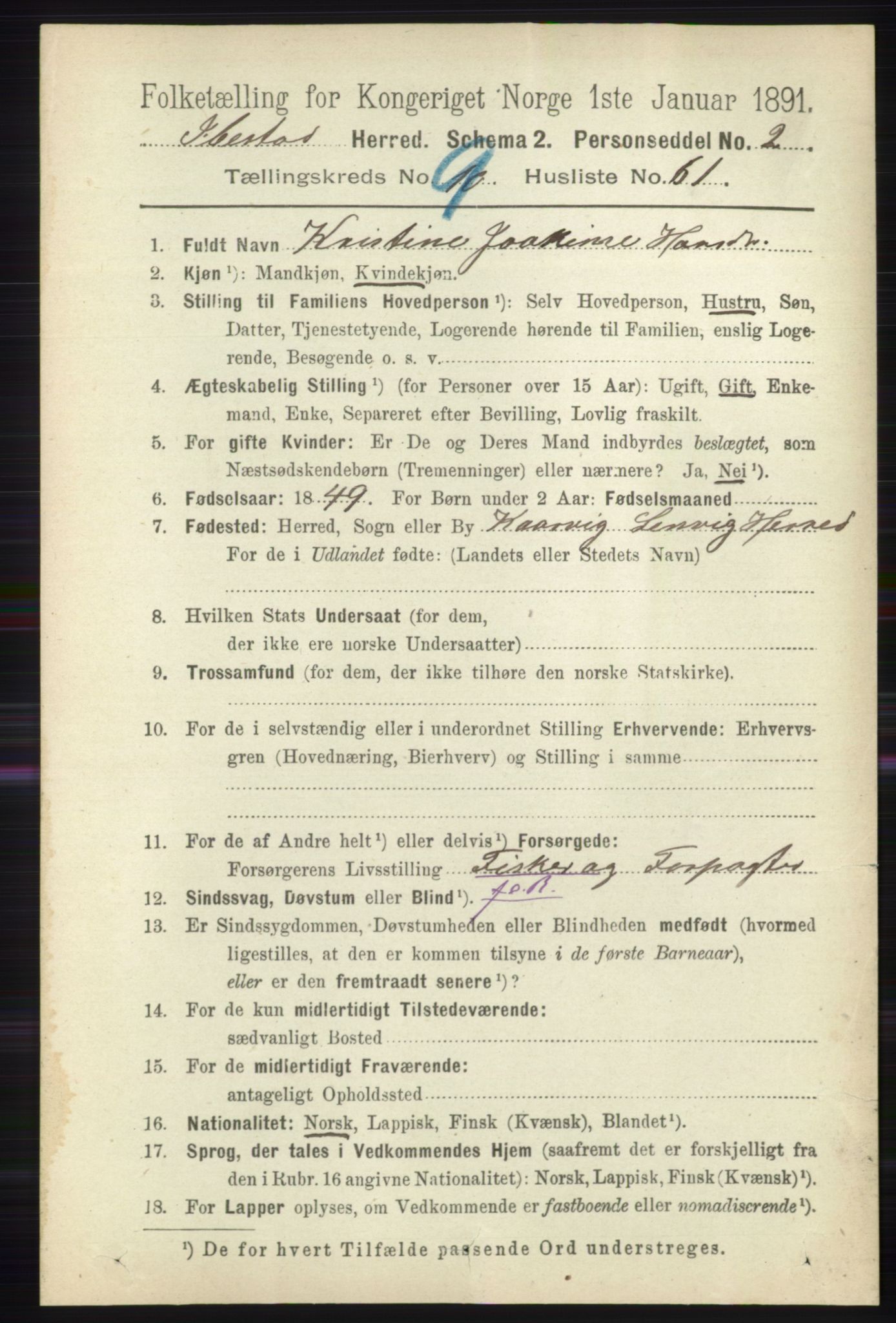 RA, 1891 census for 1917 Ibestad, 1891, p. 6353