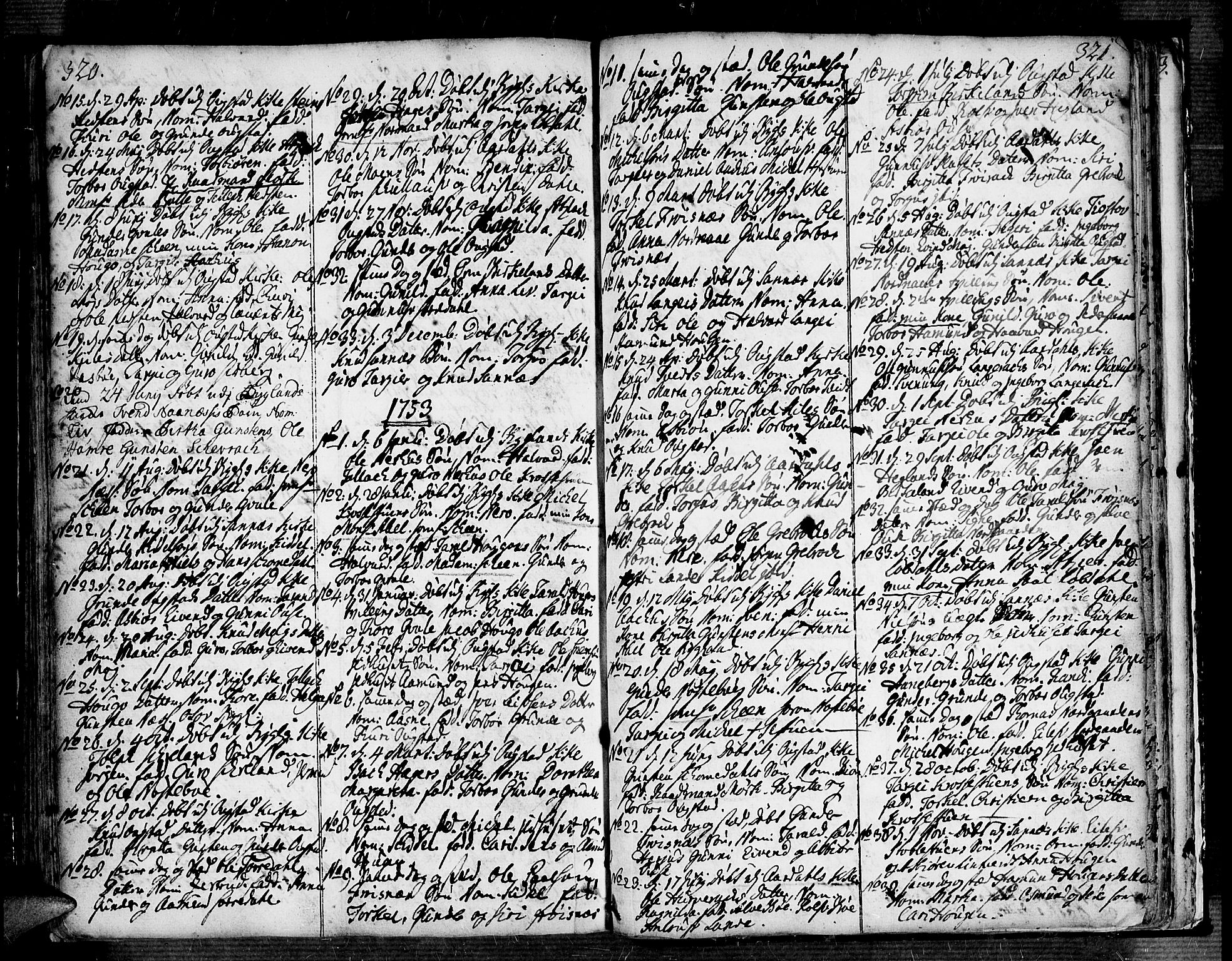 Bygland sokneprestkontor, SAK/1111-0006/F/Fa/Fab/L0001: Parish register (official) no. A 1, 1725-1766, p. 320-321