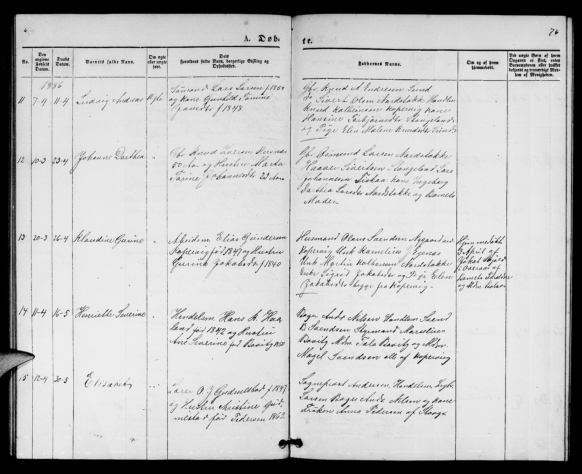 Kopervik sokneprestkontor, SAST/A-101850/H/Ha/Hab/L0001: Parish register (copy) no. B 1, 1877-1891, p. 76