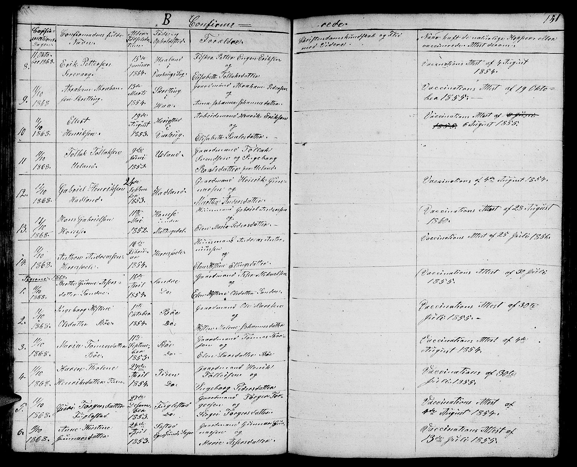 Eigersund sokneprestkontor, AV/SAST-A-101807/S09/L0003: Parish register (copy) no. B 3, 1846-1875, p. 151