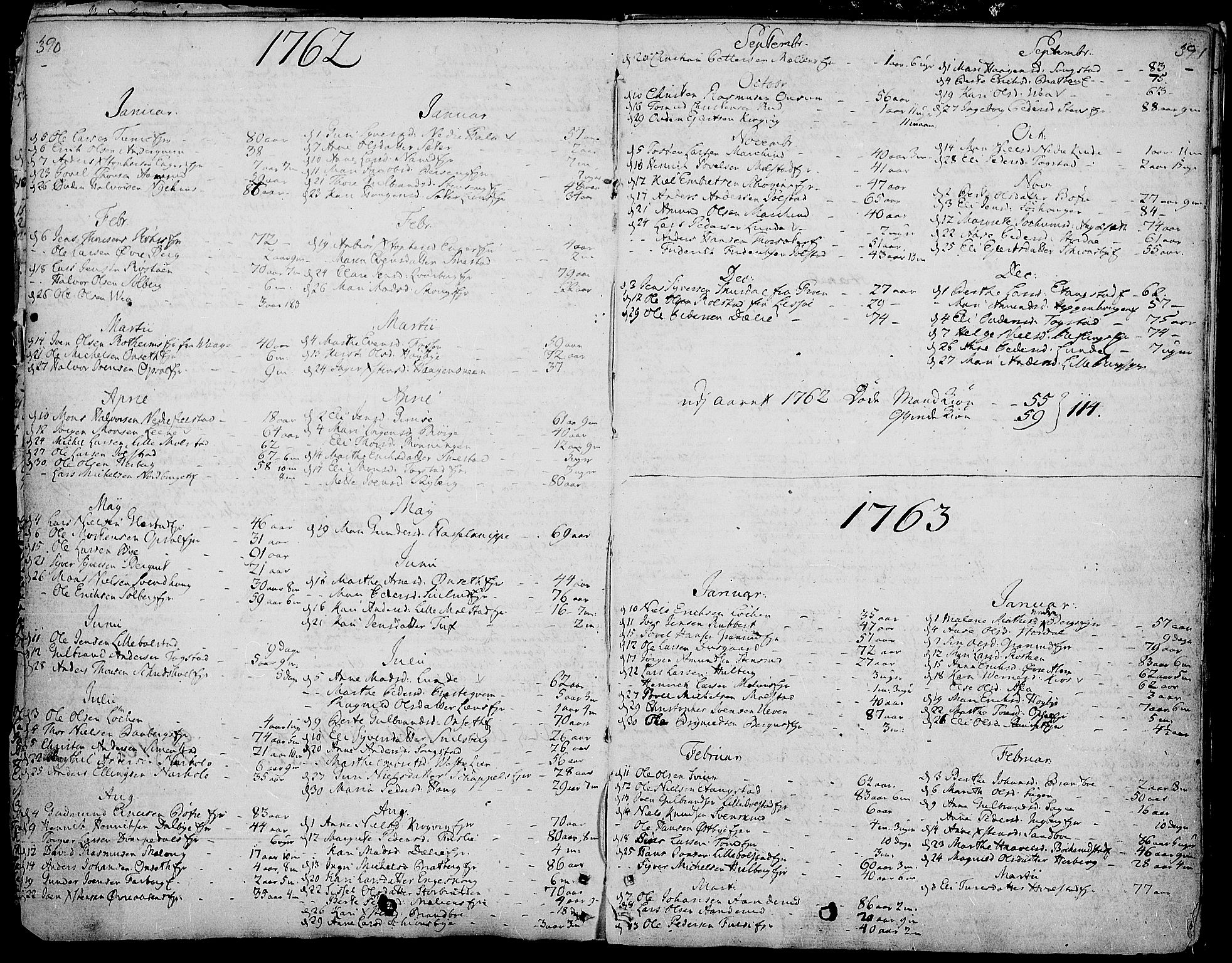 Ringsaker prestekontor, AV/SAH-PREST-014/K/Ka/L0002: Parish register (official) no. 2, 1747-1774, p. 390-391