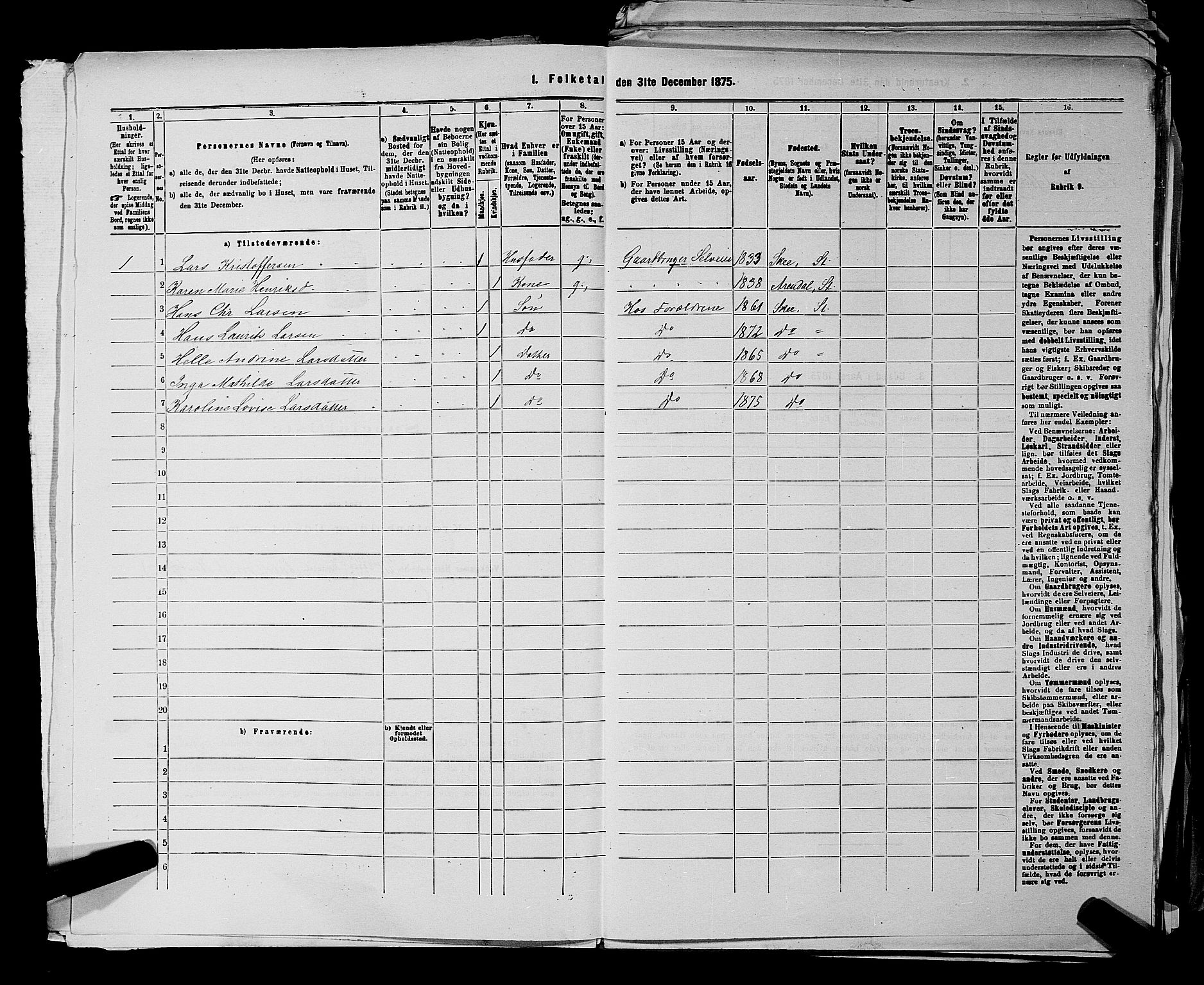 SAKO, 1875 census for 0720P Stokke, 1875, p. 1116